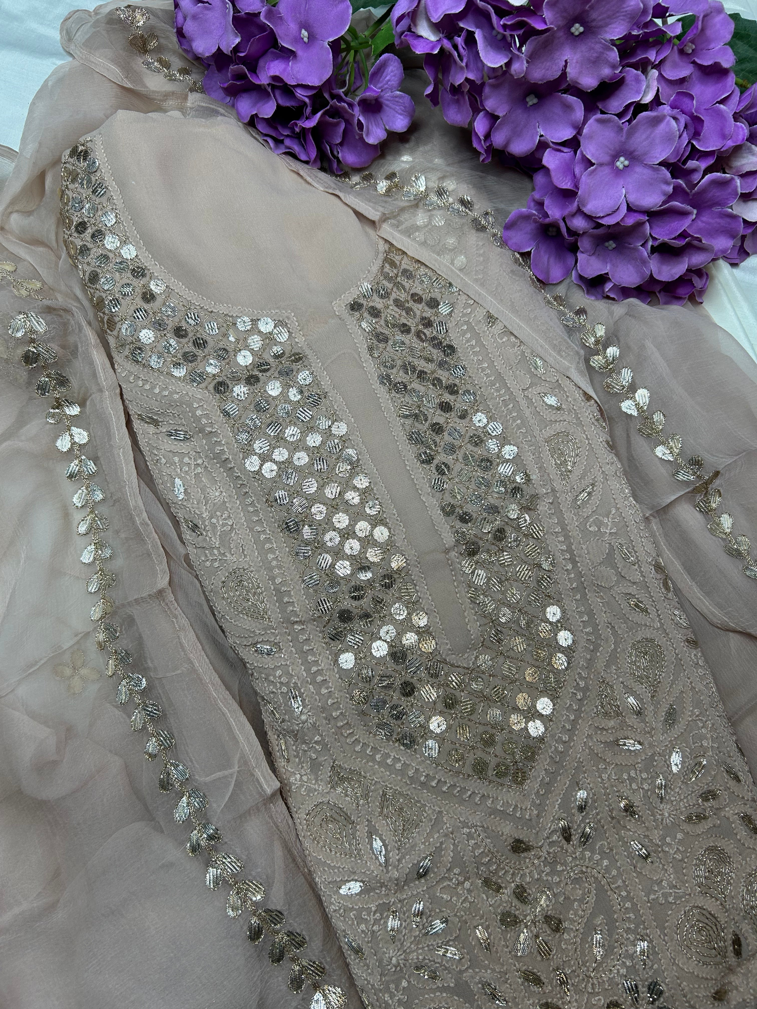 Chikankari Gota Salwar Suit in light brown