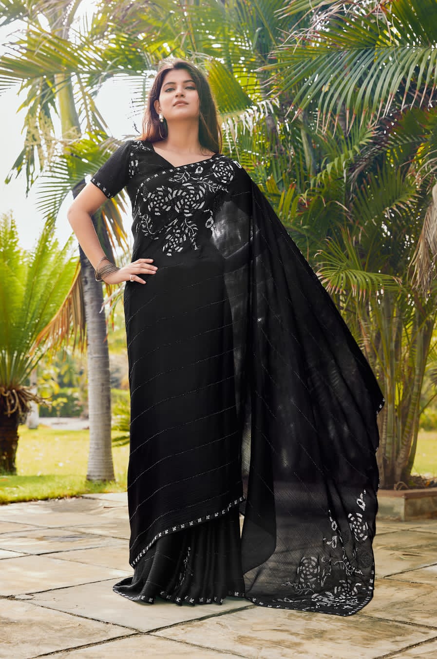 Satin Silk Saree (Black)