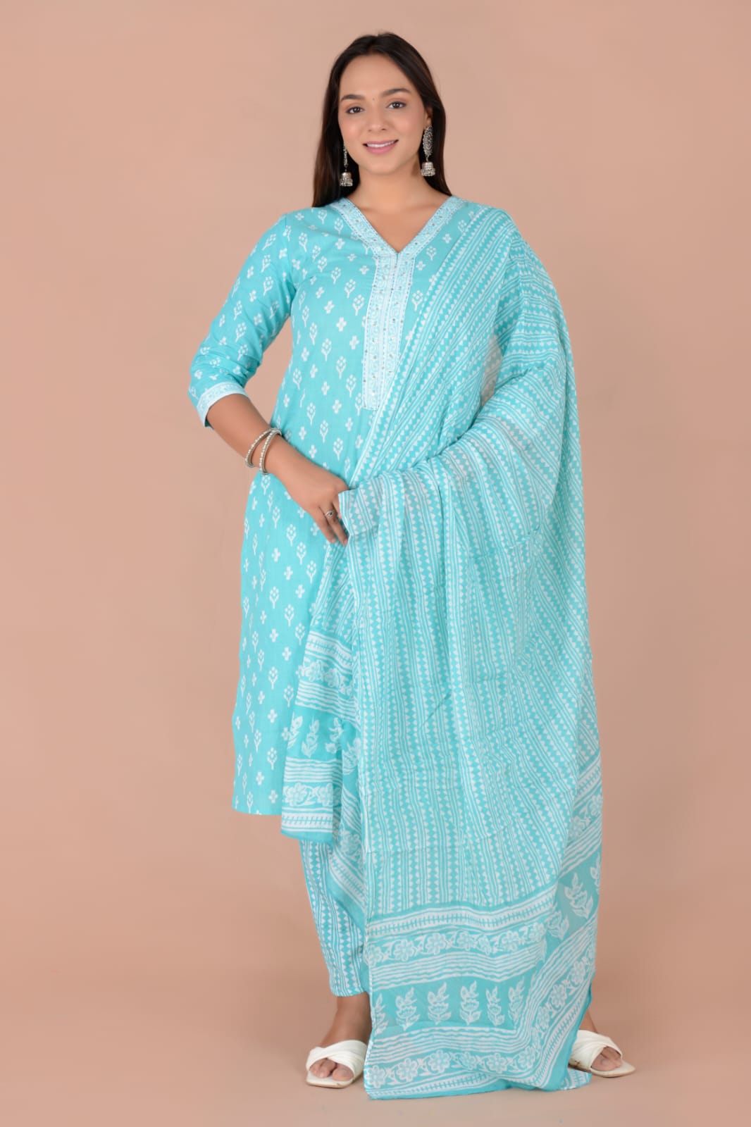Sky Blue Cotton Suit Set