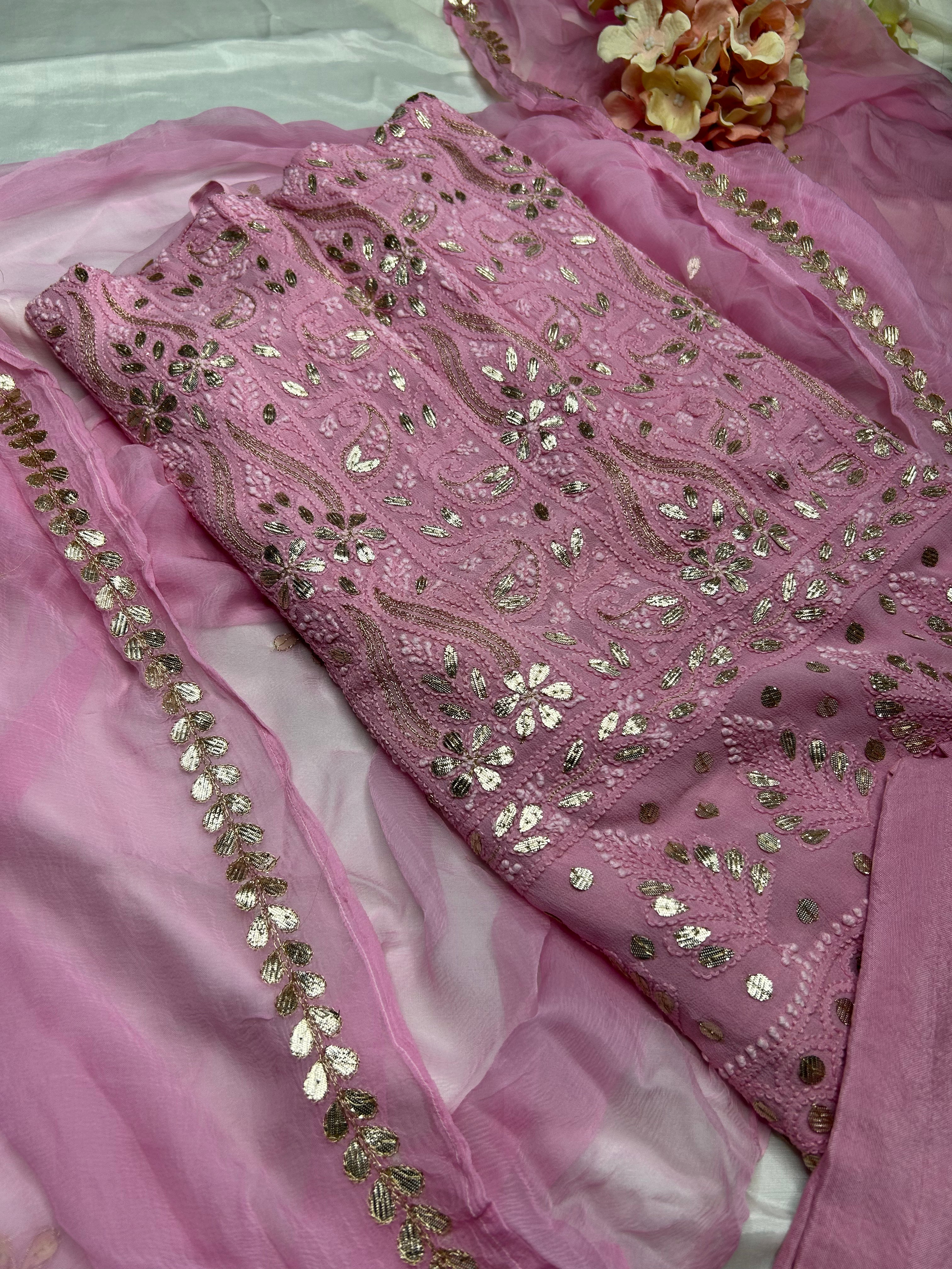 Chikankari Gota Salwar Suit in baby purple