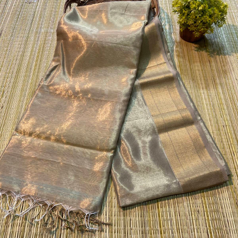 Maheshwari Tissue Twisting Zari Saree In Light Brown