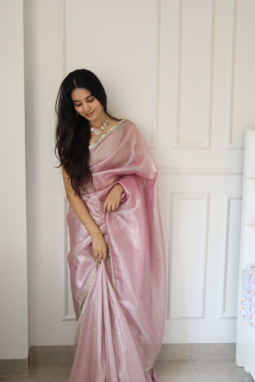 Pink Tissue Silk Saree With Blouse|Shop Tissue Saree Online|Jhakhas.com