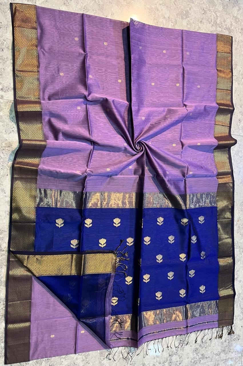 Maheshwari Silk Lotus buti saree Purple