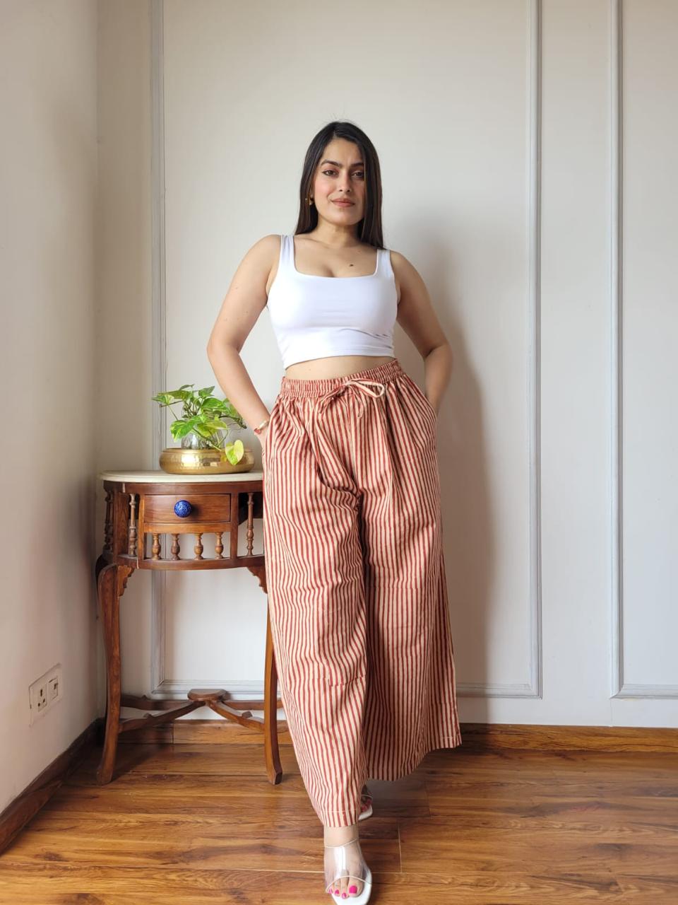 Red Bagru Hand Block Printed Cotton Palazzo