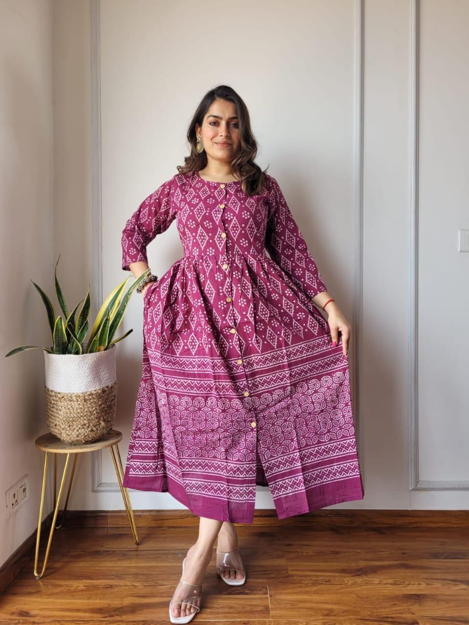 Red Bagru Print Cotton Dress