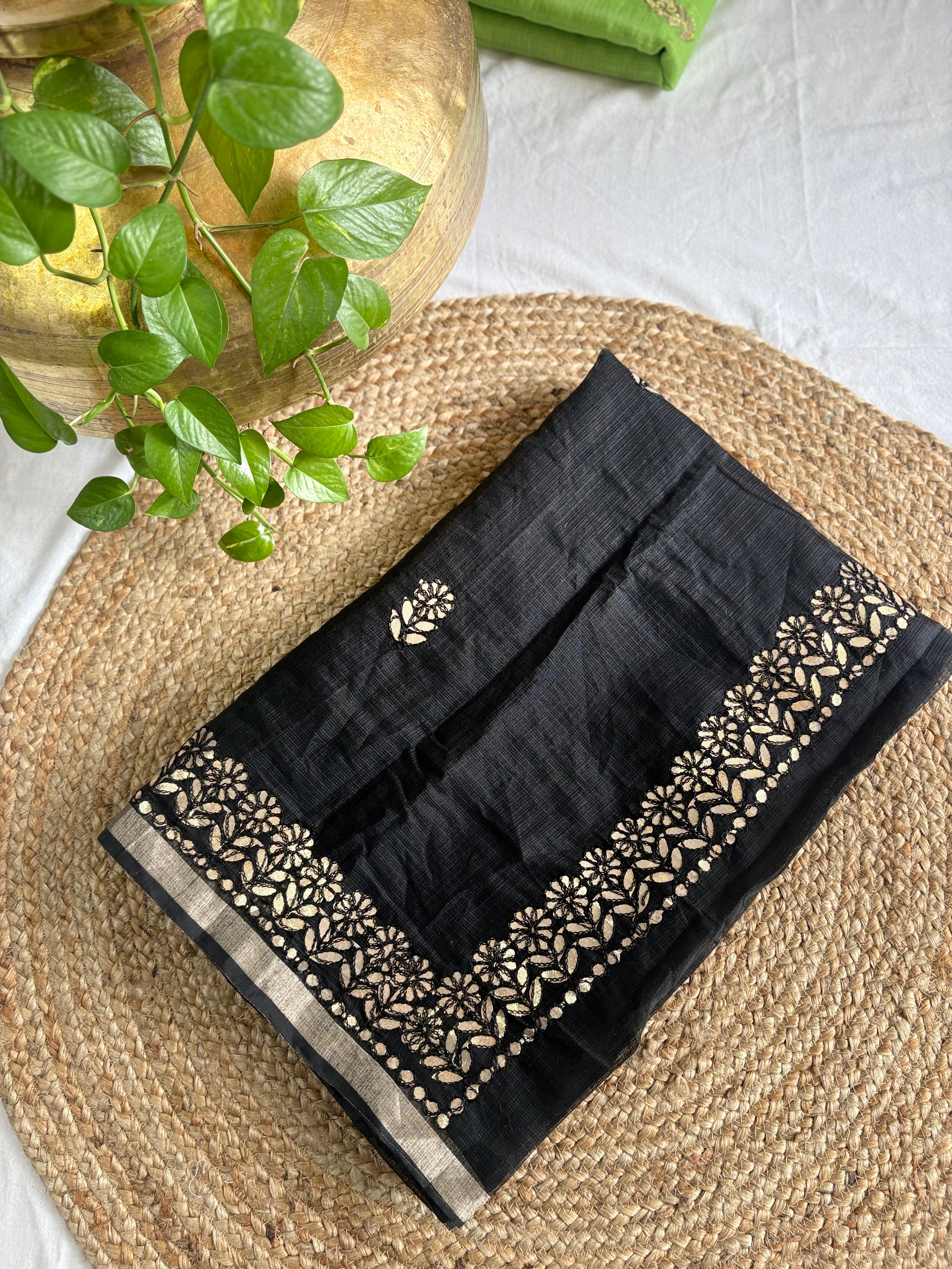 Rudrani Black Kota Doria Gota Patti Saree