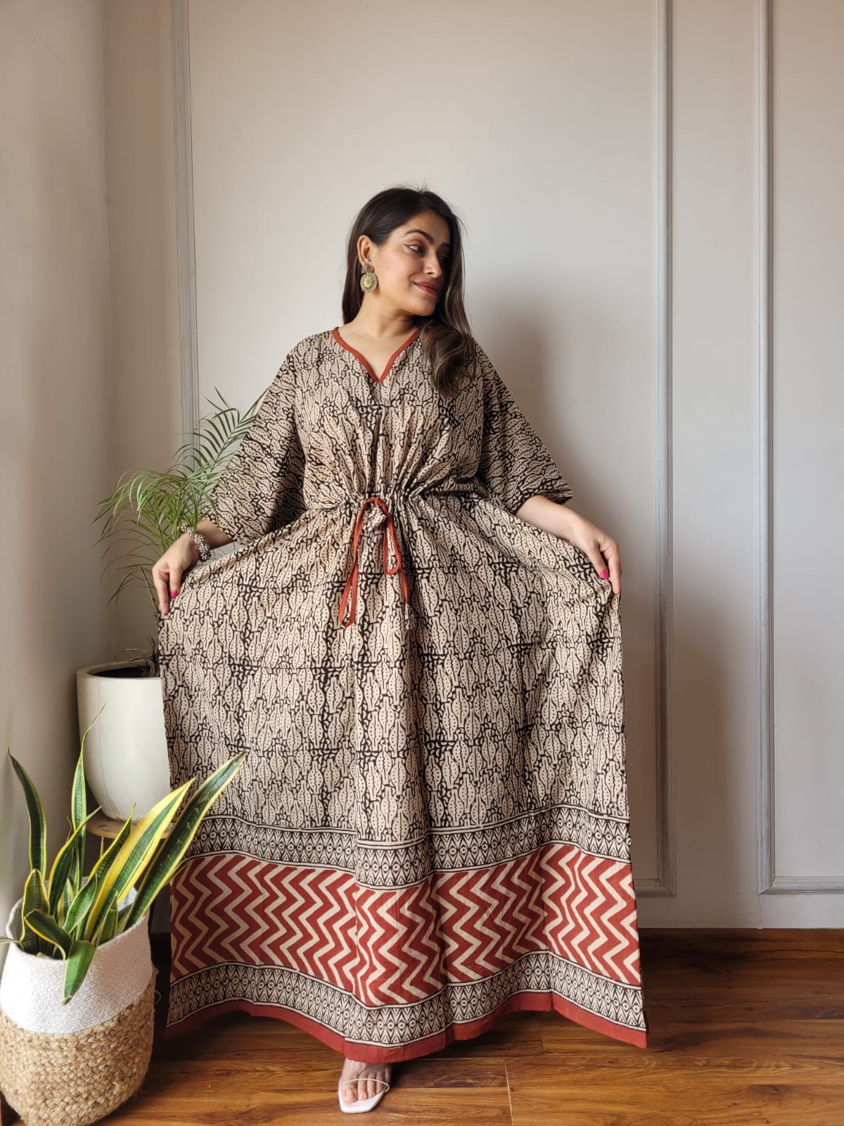 Flora brown Cotton Kaftan