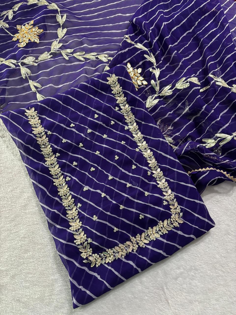 Beautiful Purple Color Leheriya Gota Patti Work Suit