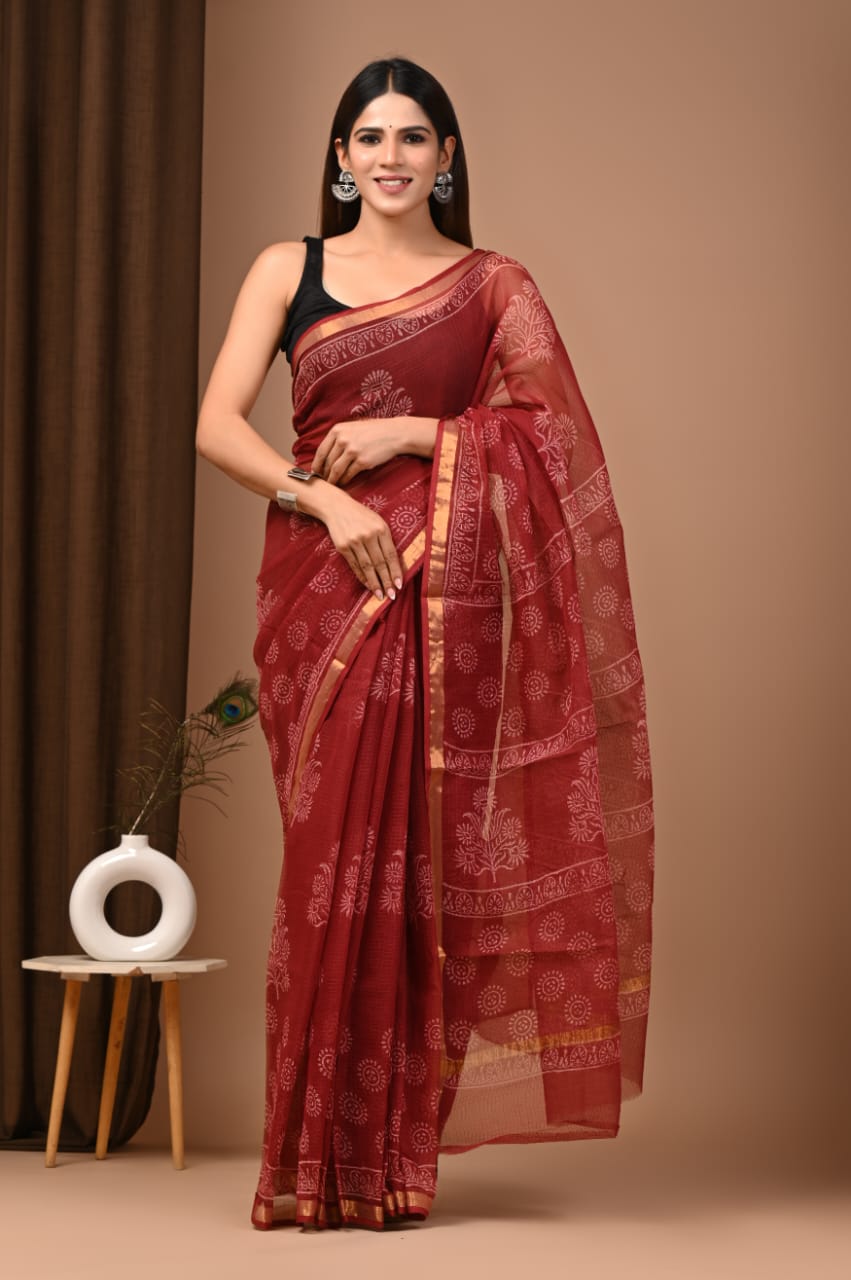 Mala- Authentic Red Traditional Kota Doriya Print Saree