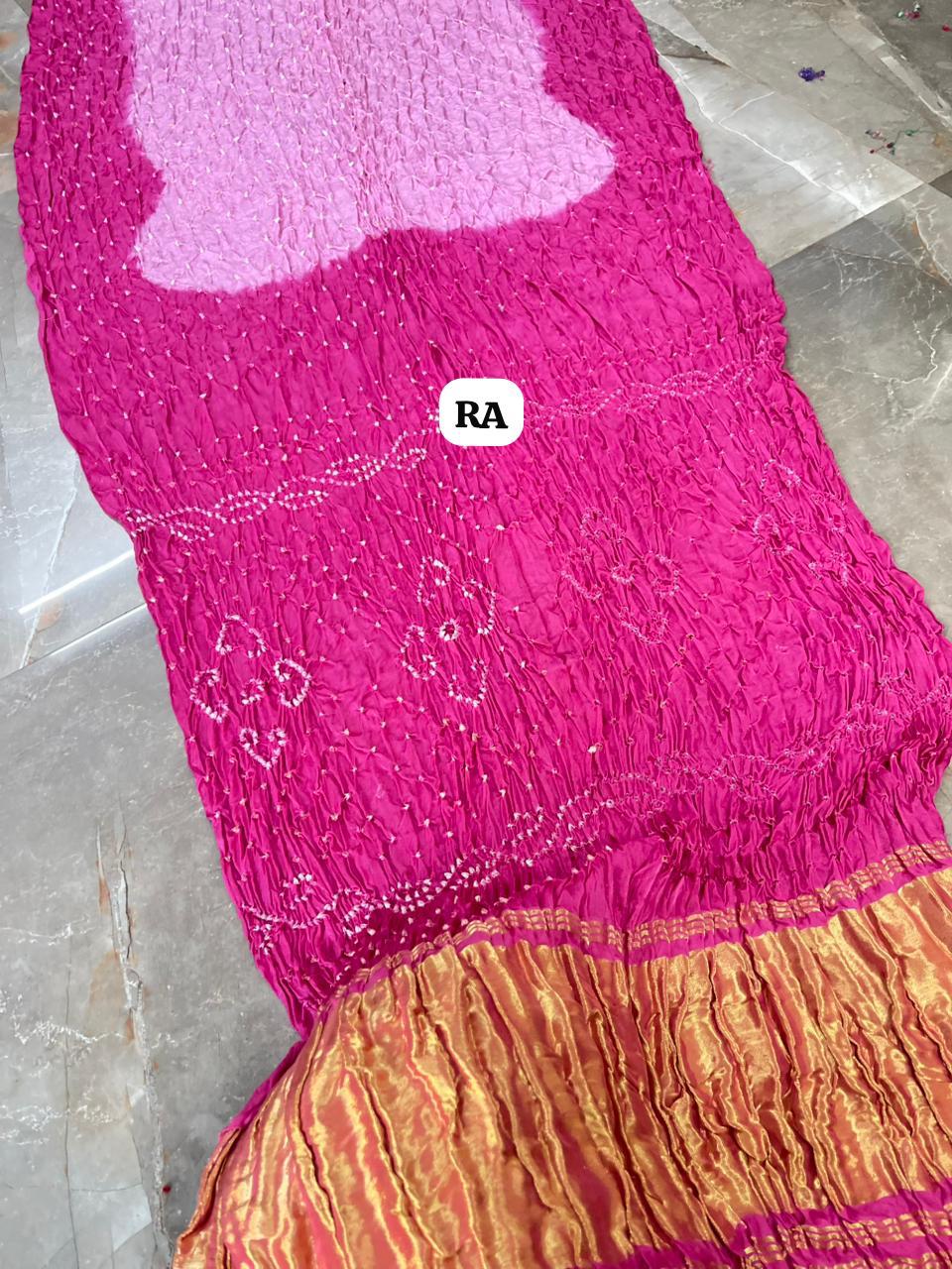 Pavani Beautiful Hot Pink Bandhej Silk Saree