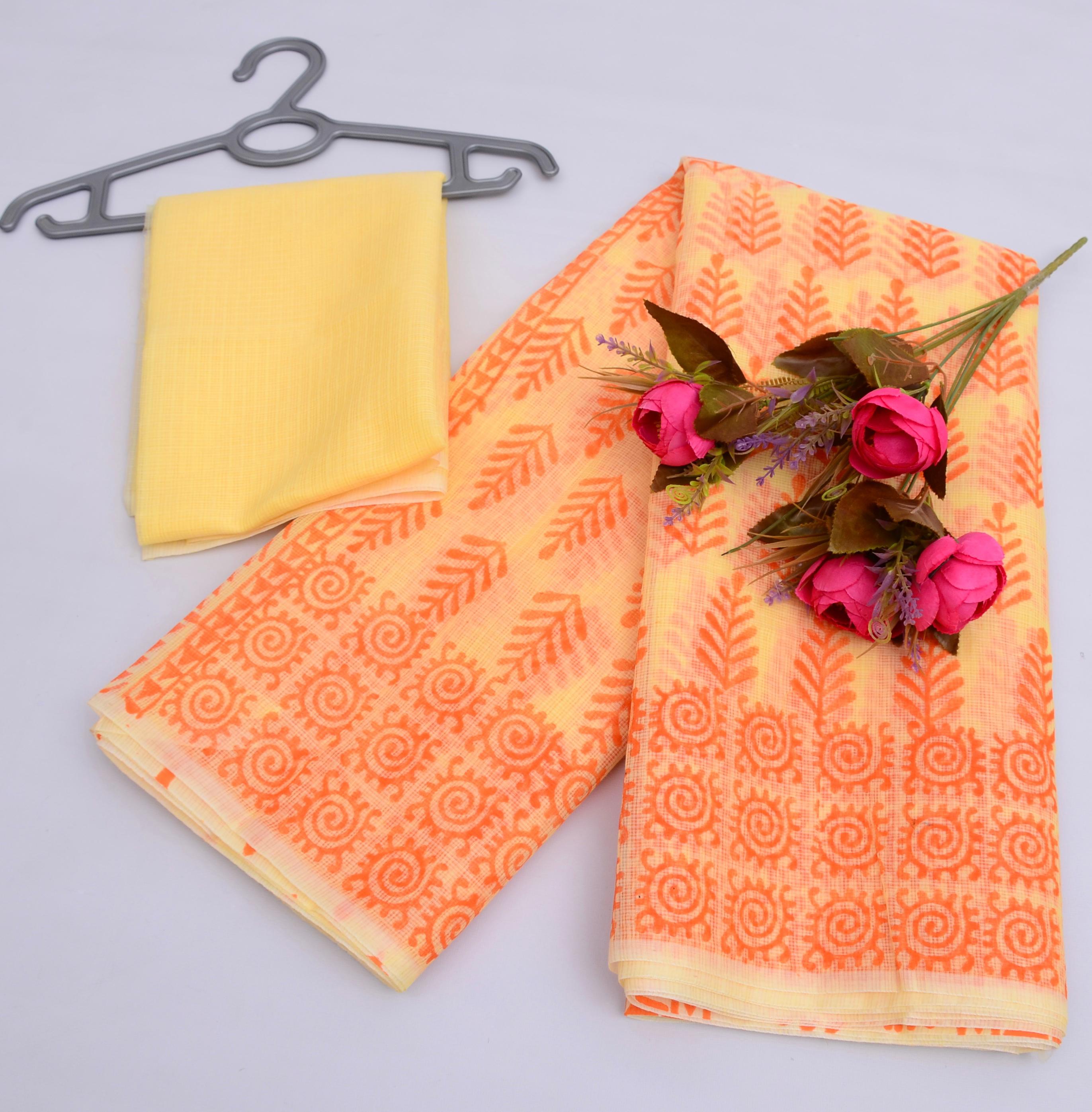 Heer- Yellow Kota Doria Hand Block Print Saree