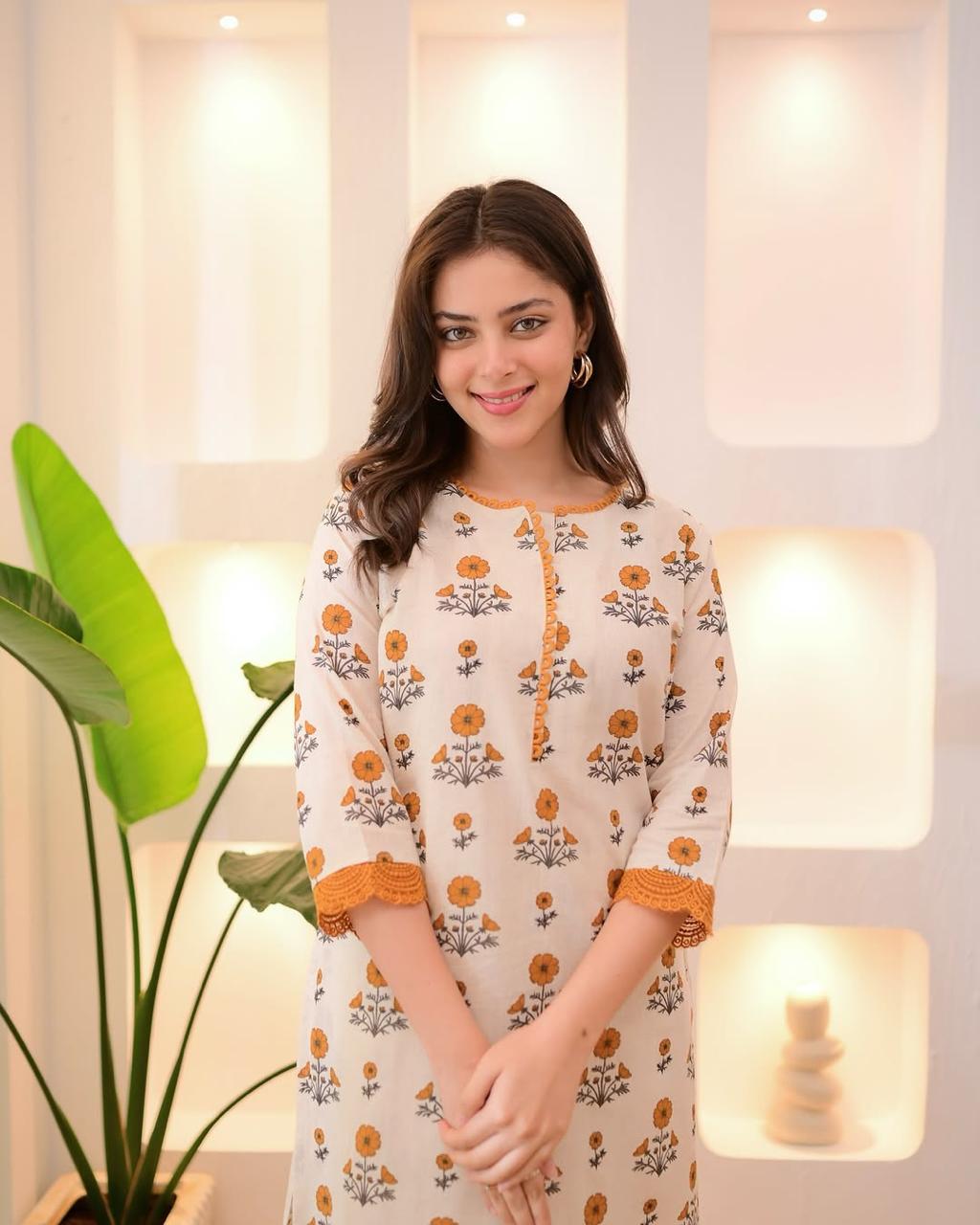 Yellow Bagru Floral Block Printed Suit