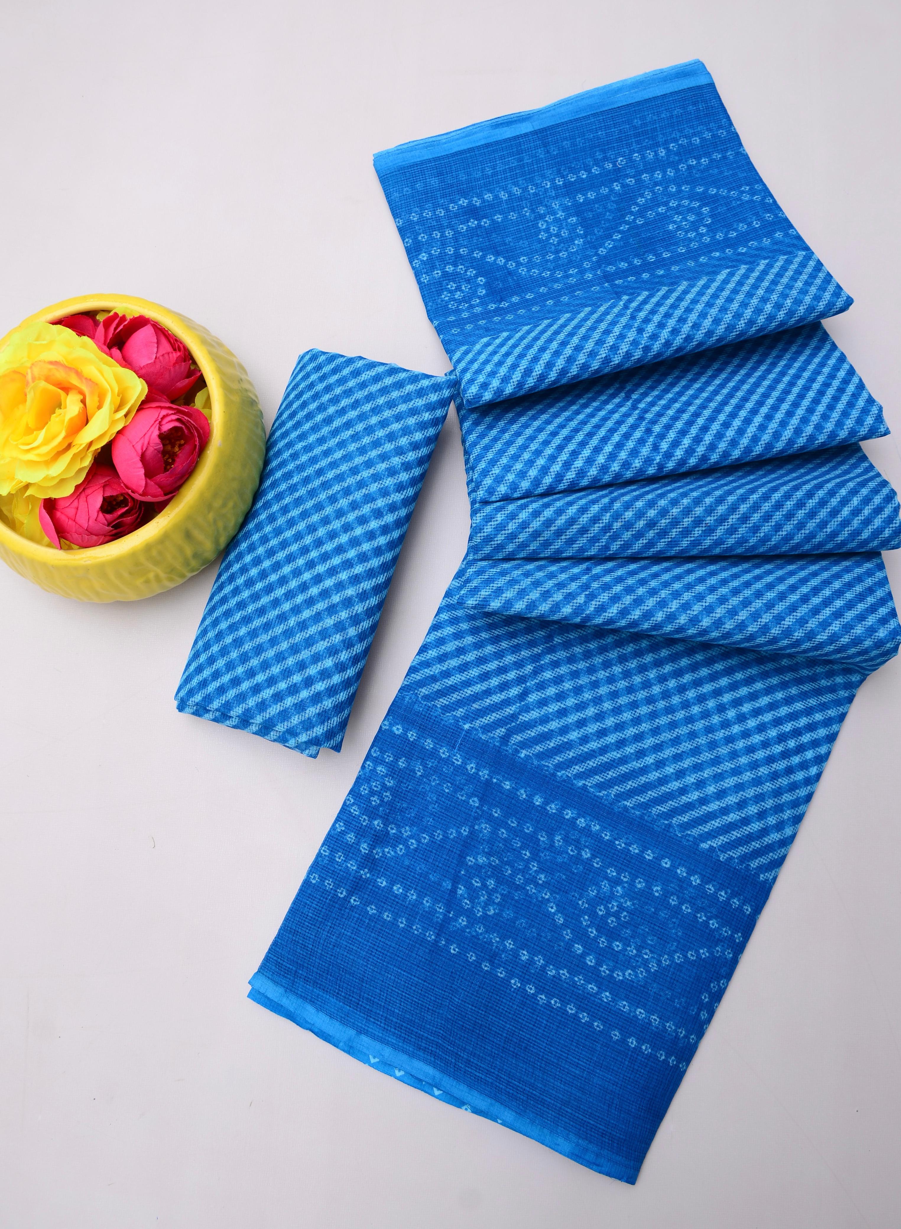 Tilottama- Blue Kota Doria Leheriya Bandhej Saree