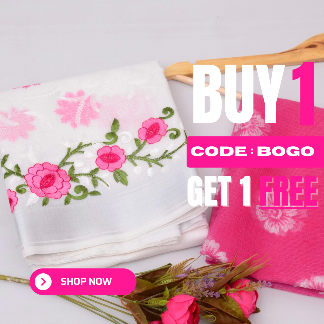 Laxmi- White Kota Doria Embroidery Work Saree