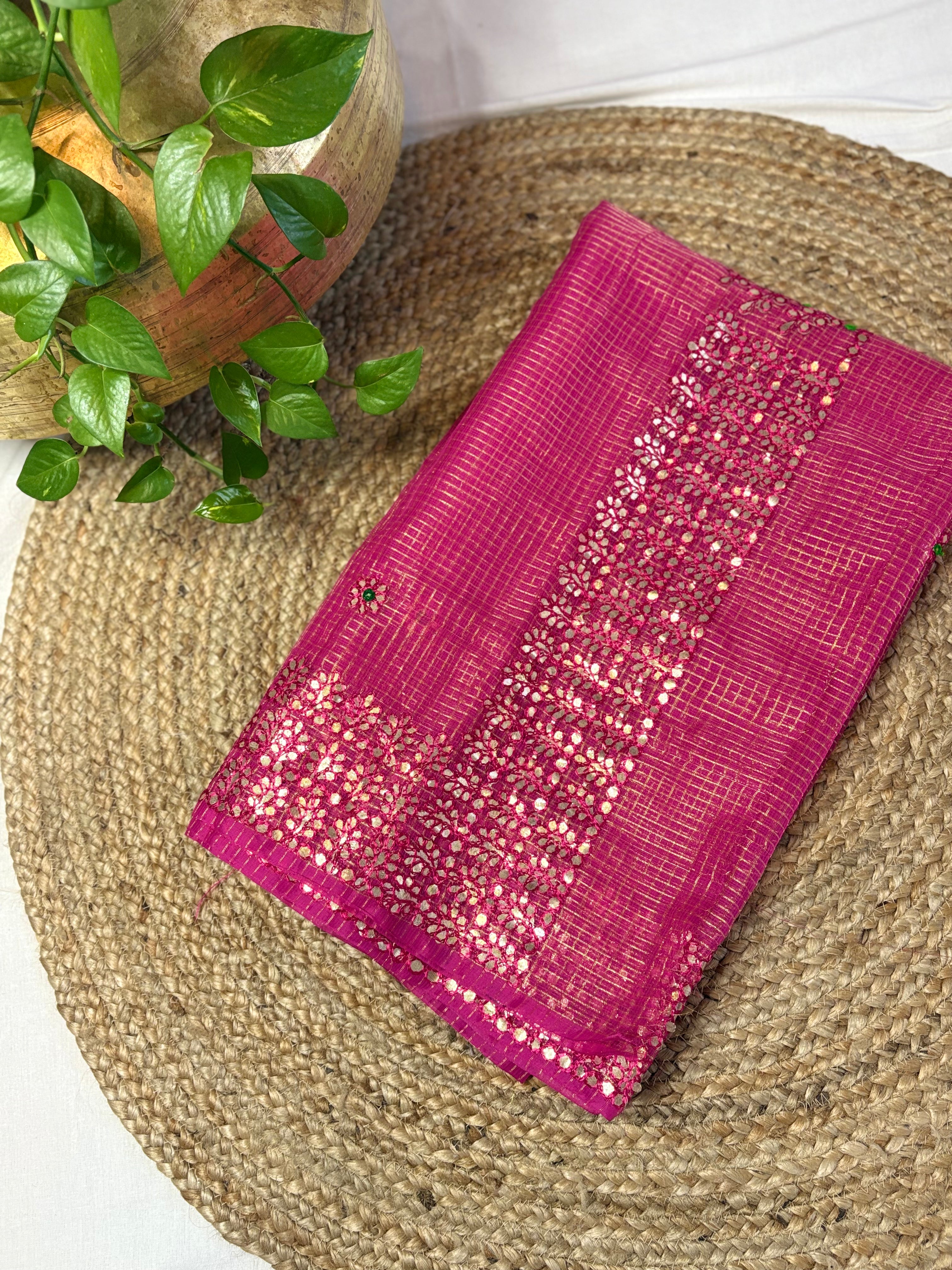 Hot Pink Kota Doria Gota Patti Saree