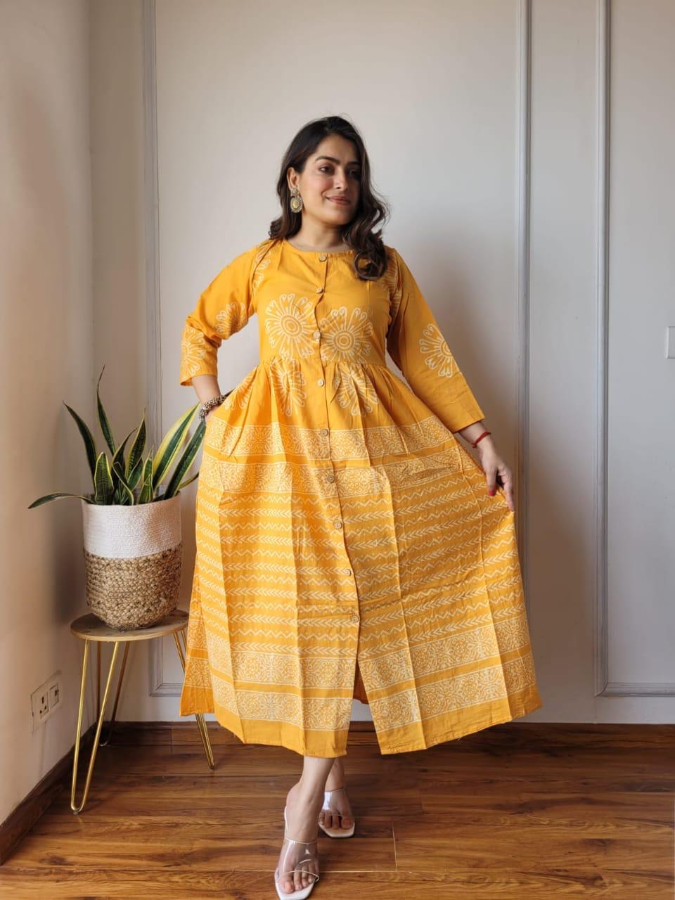Yellow Leheriya Cotton Rakhi dress