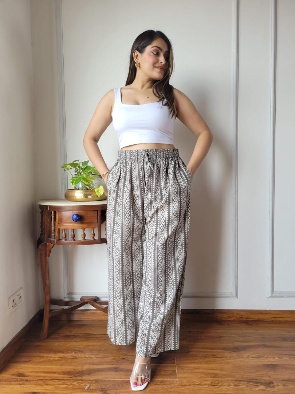 Brown Bagru Hand Block Printed Cotton Palazzo