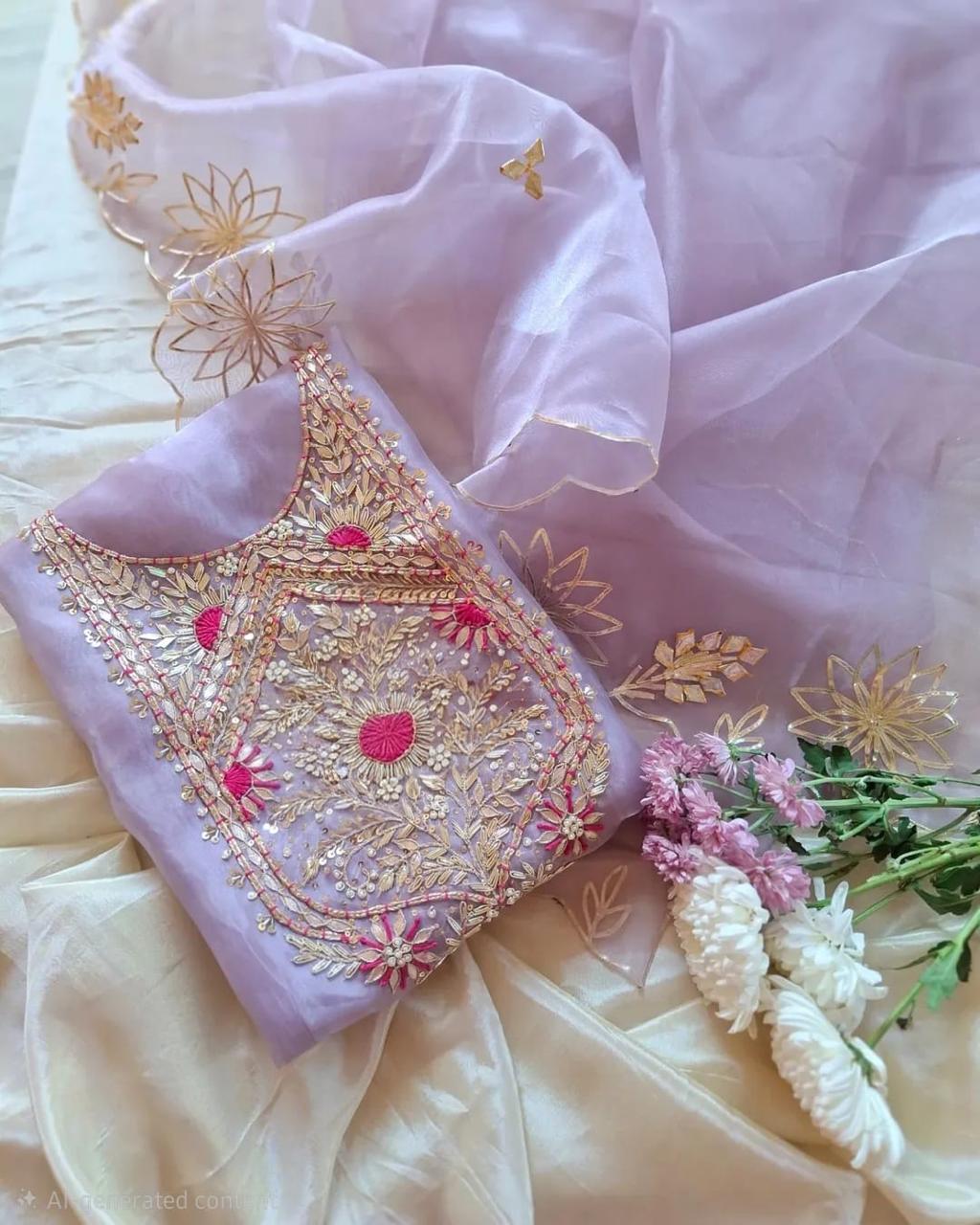 Lavender Color Gota Patti Organza Suit