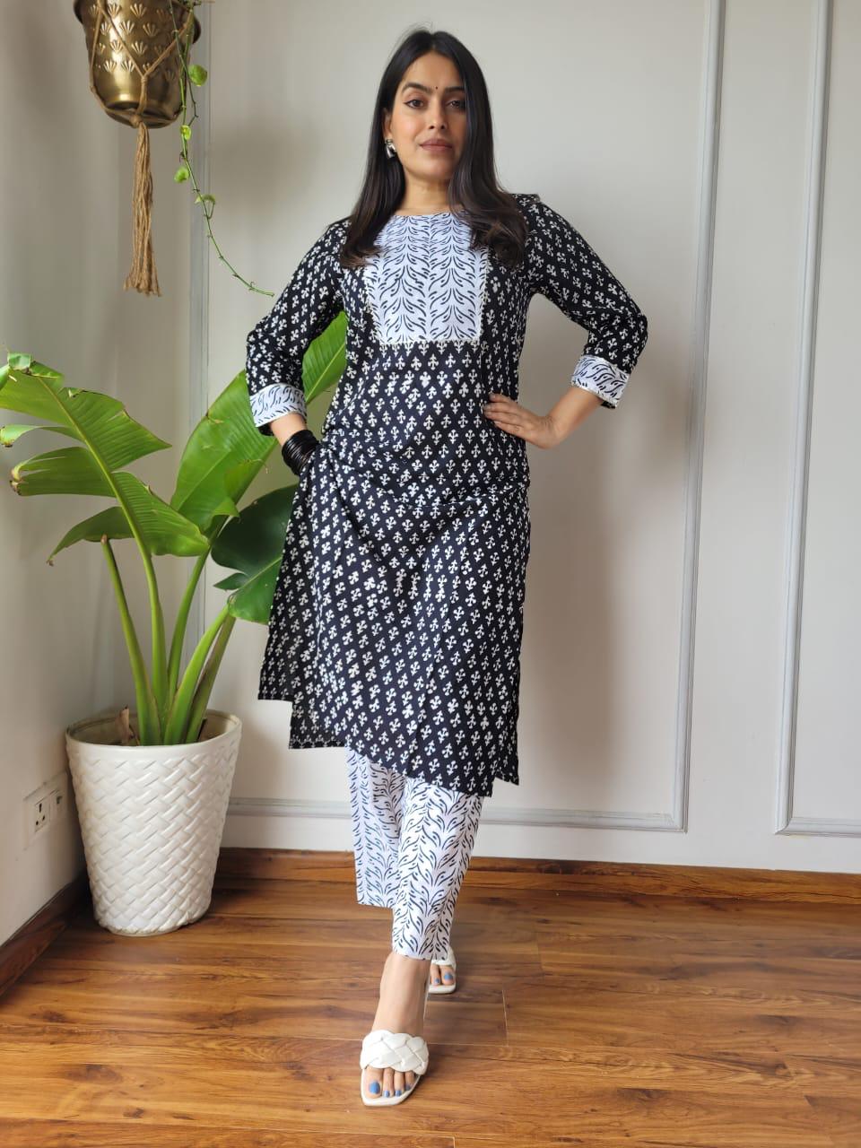 Black Bagru Hand Block Printed Suit