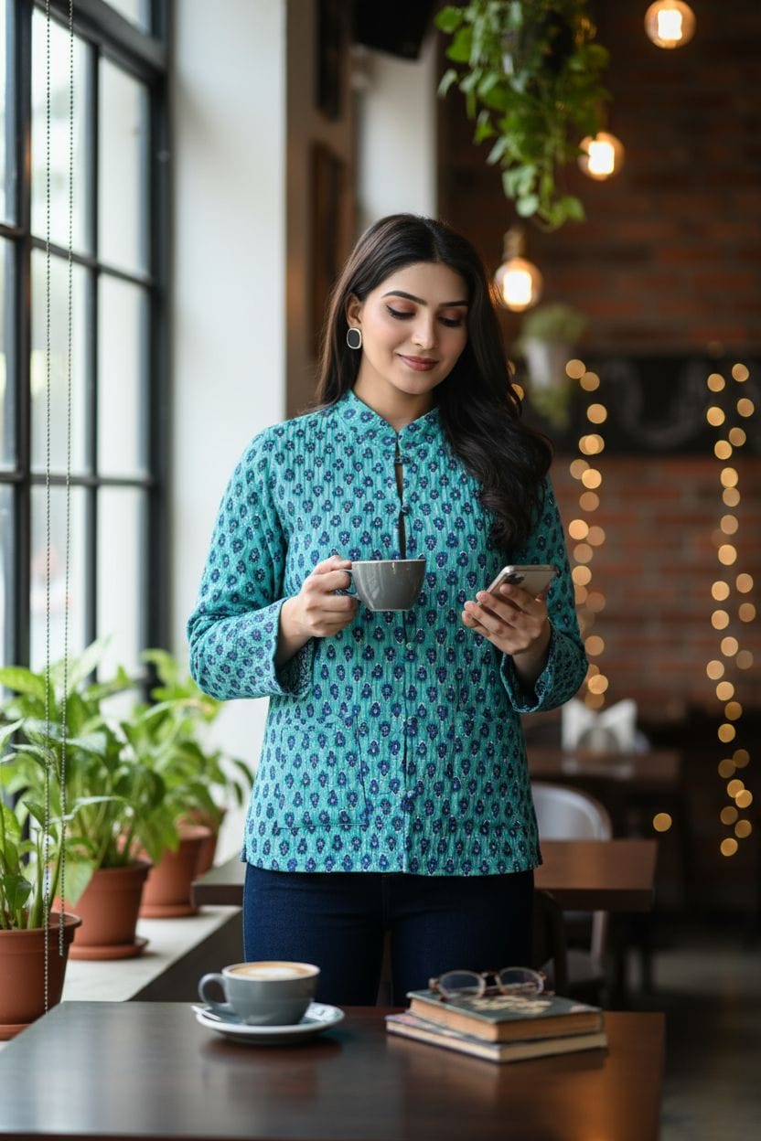 Beautiful Blue Pure Cotton Quilted Reversible Print Jackets