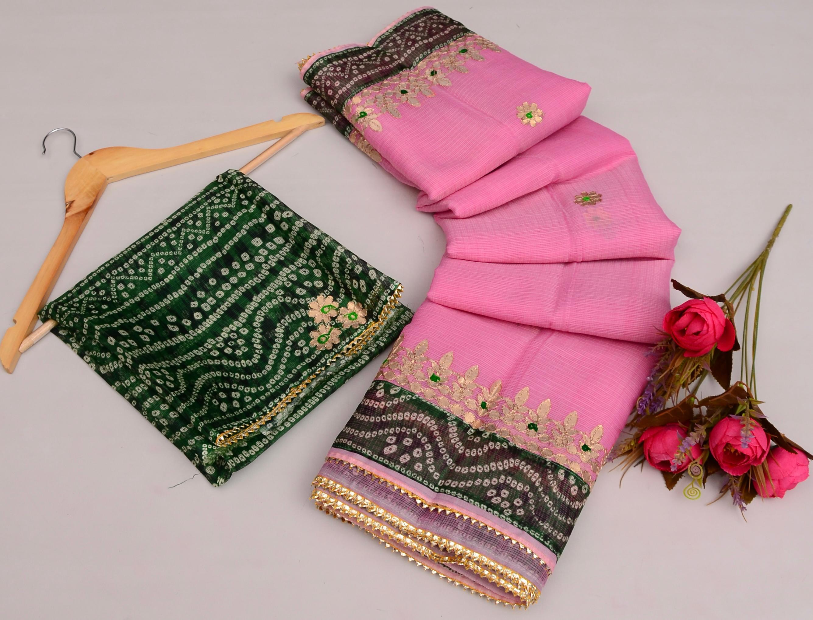 Priya- Pink Kota Doria Gota Patti Saree