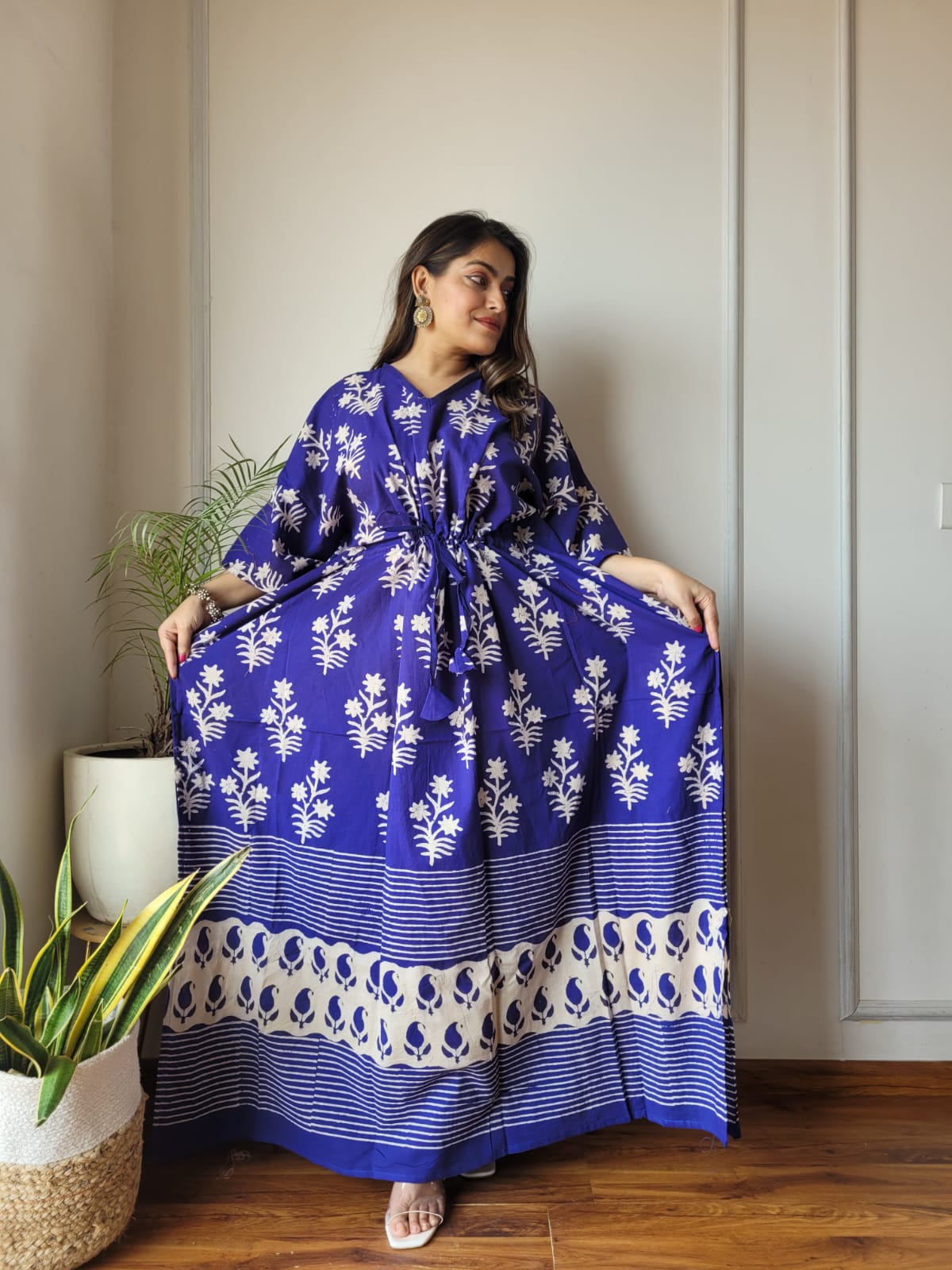 Printed Blue Cotton Kaftan
