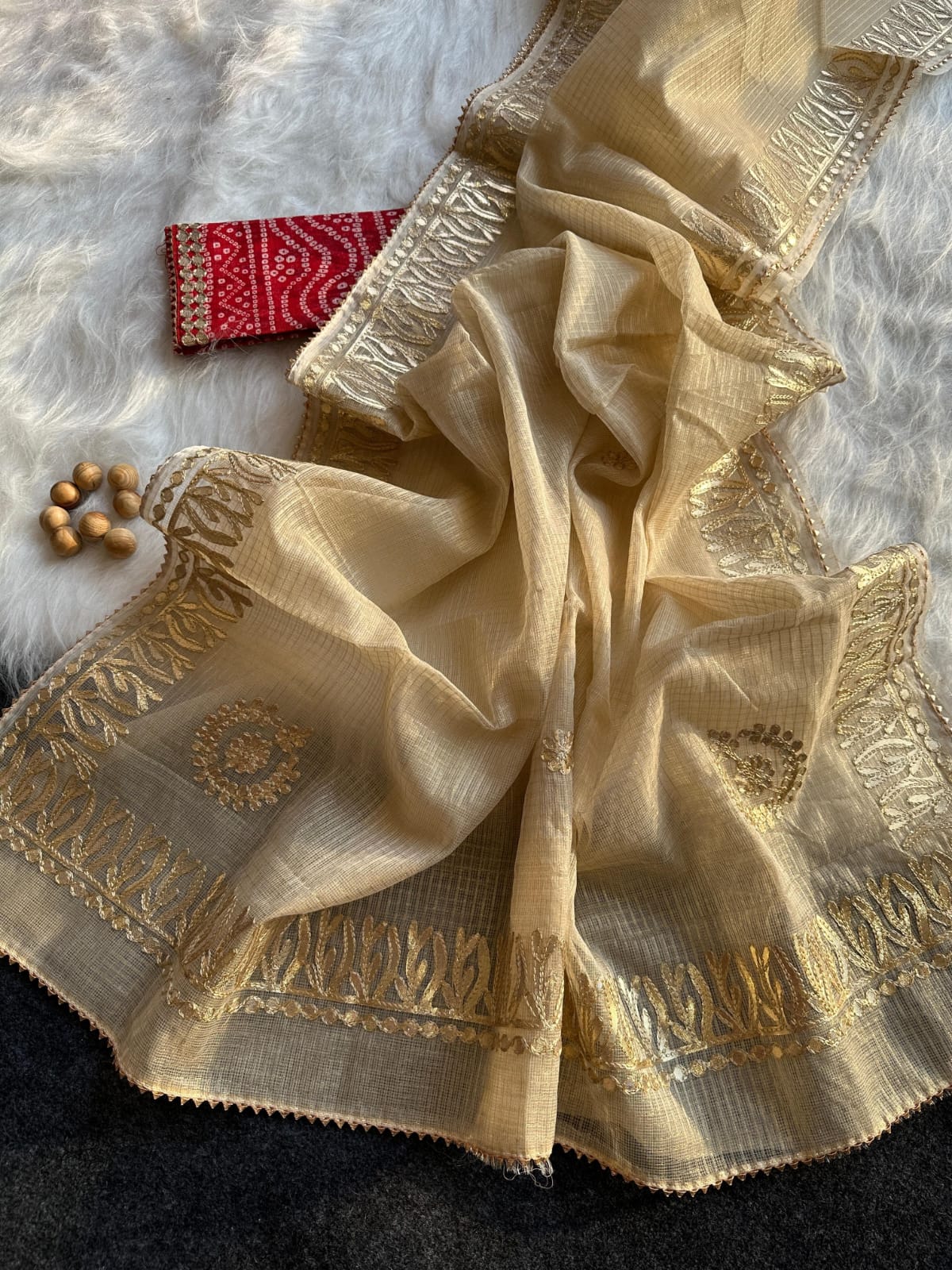 Bhuri- Beige Colour Kota Doria Gota Patti Saree