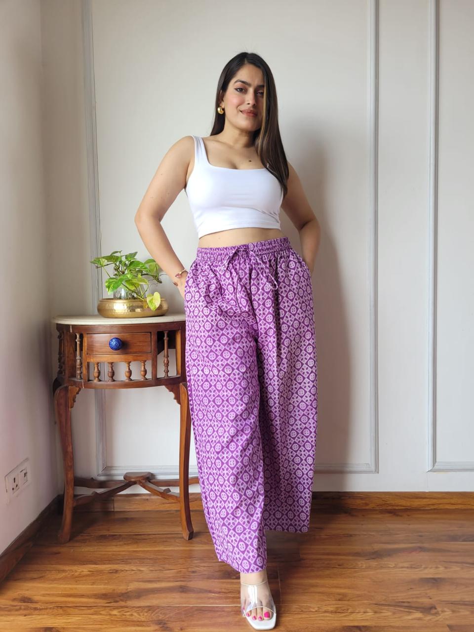 Purple Bagru Hand Block Printed Cotton Palazzo