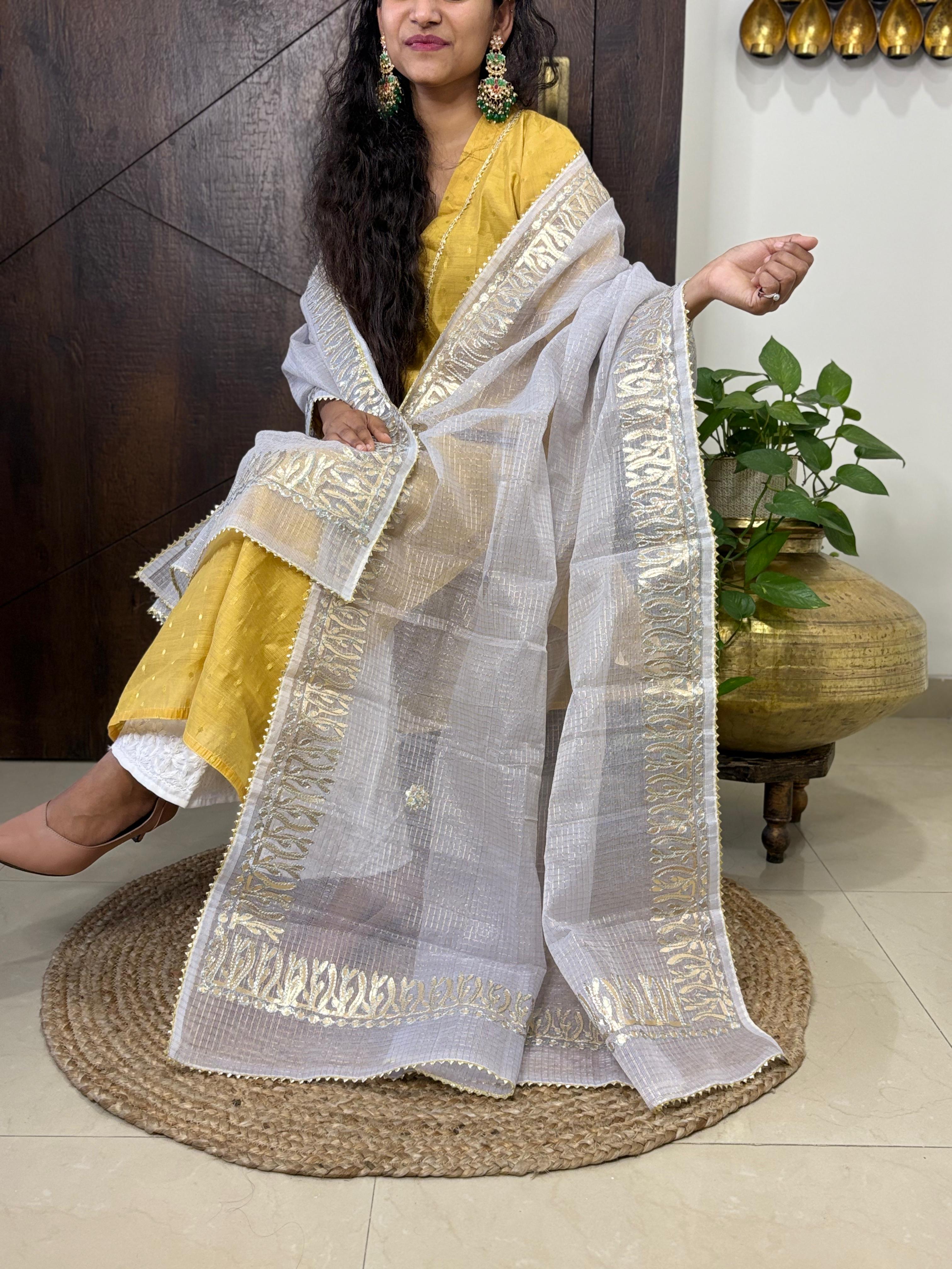 Grey Kota Doria Heavy Gota Patti Work Dupatta