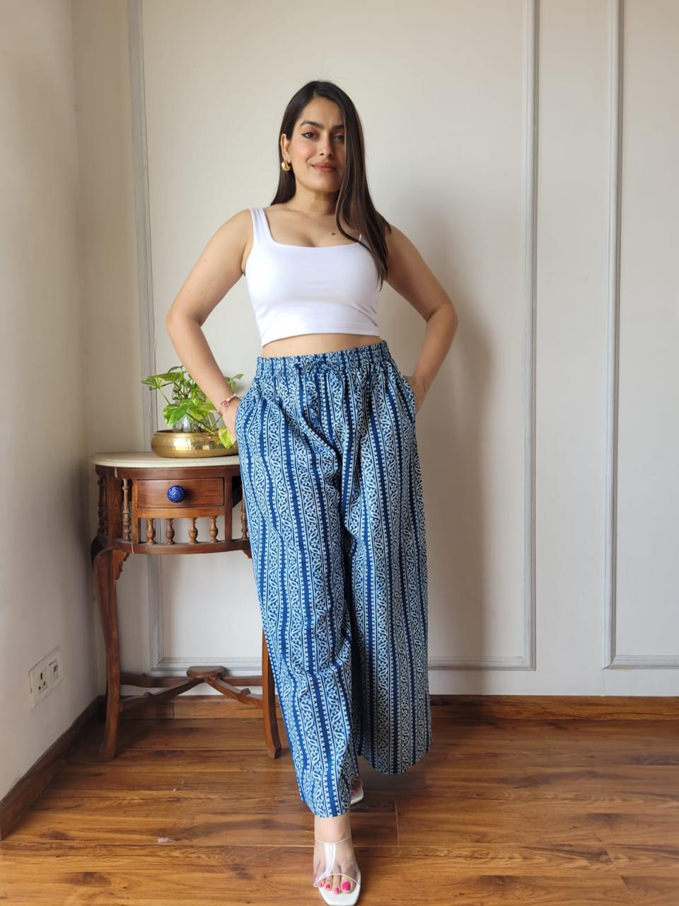 Blue Bagru Hand Block Printed Cotton Palazzo