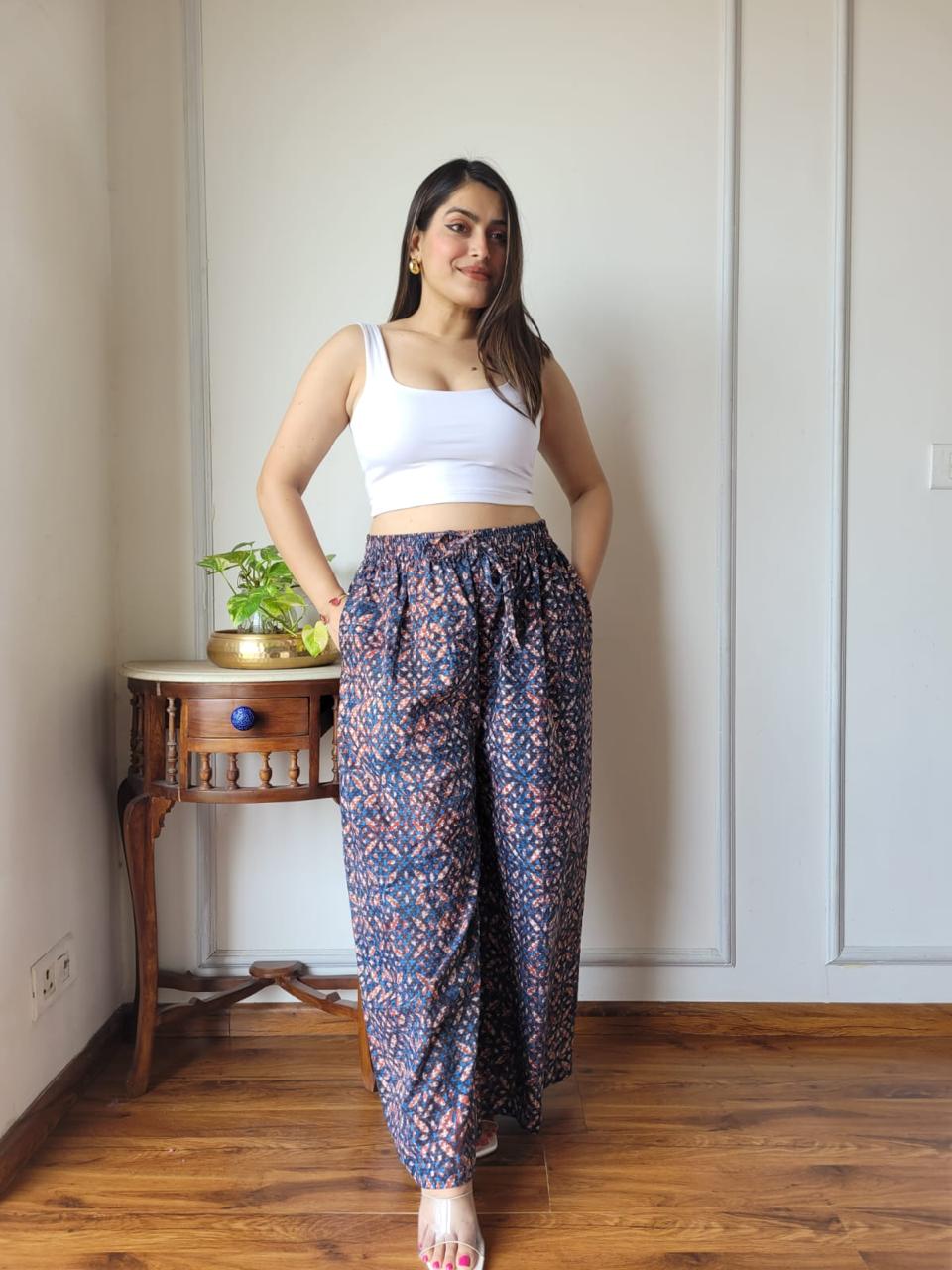 Blue Bagru Hand Block Printed Cotton Palazzo