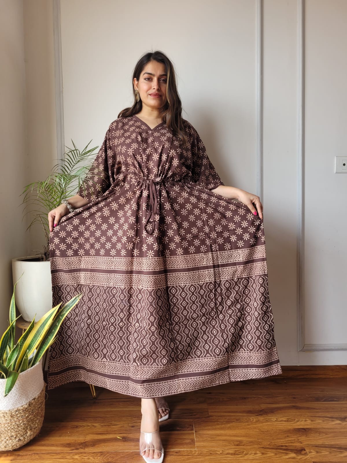 Brown Flora Cotton Kaftan