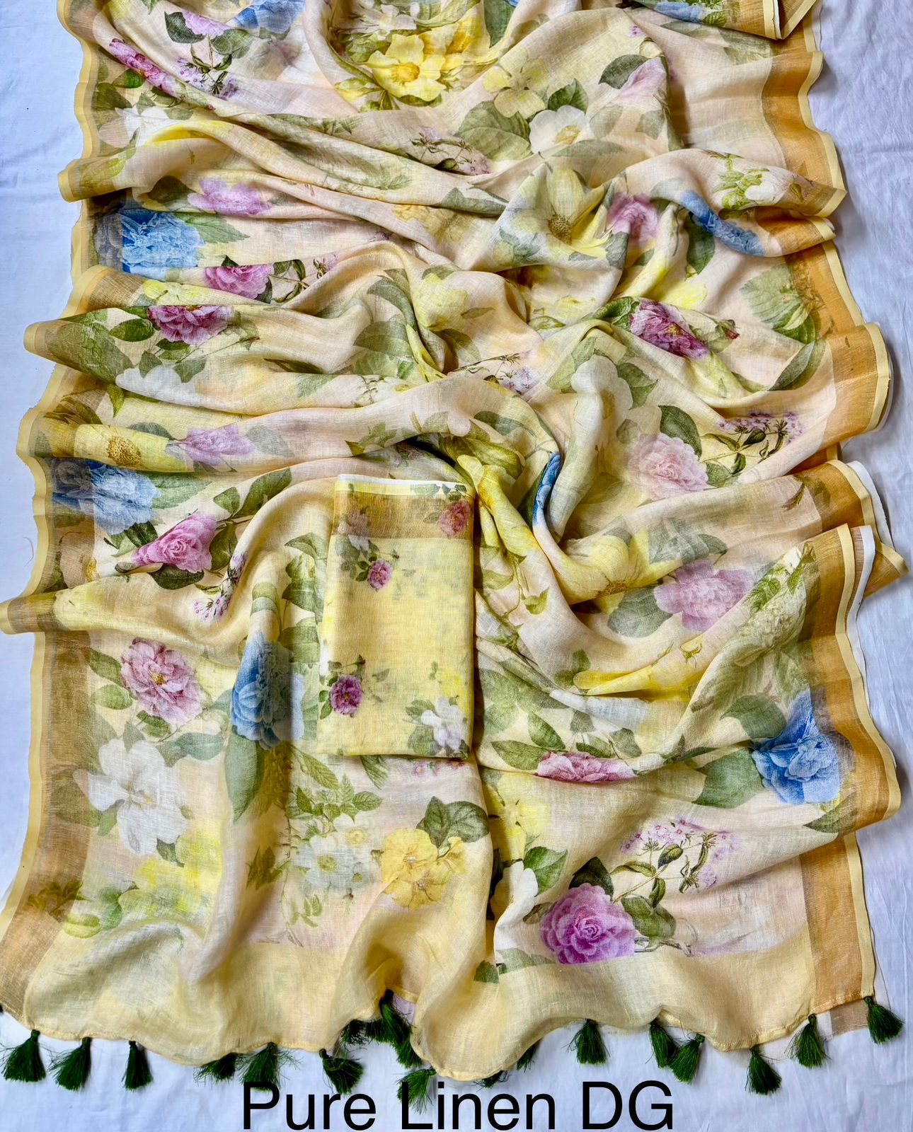 Samriddhi Yellow Floral Pure Linen Saree