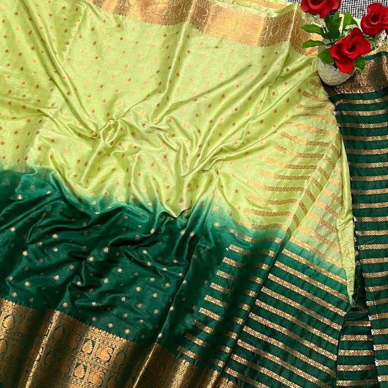Green Ombre Banarasi Buti work Semi Silk Saree