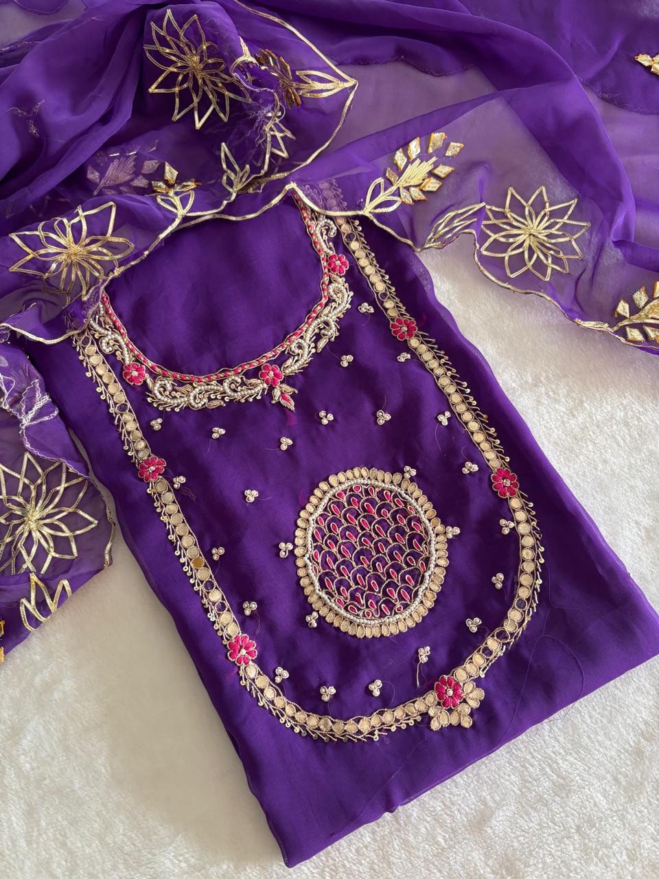 Beautiful Purple Color Leheriya Gota Patti Work Suit