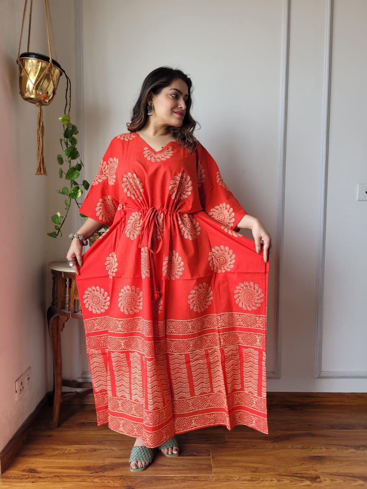 Flora Red Cotton Kaftan