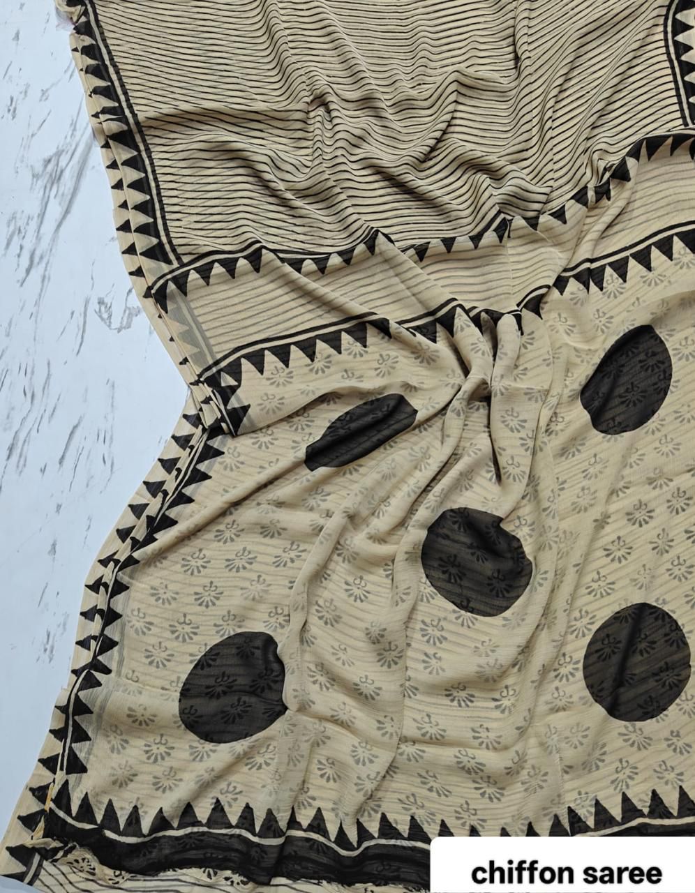 Double Diamond Pure Chiffon Sari in Cream
