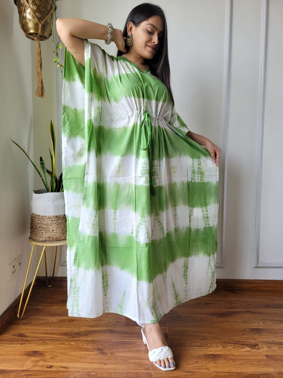 Light Green Cotton Kaftan