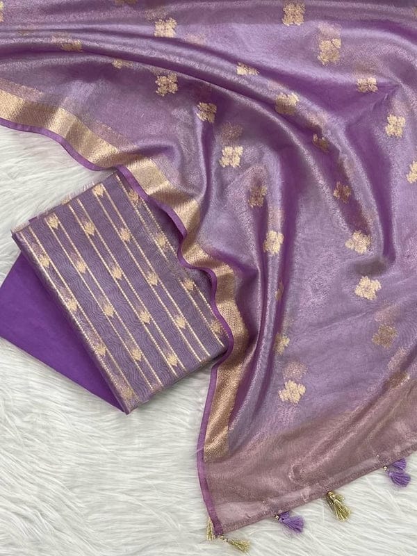 Purple Tissue Silk Suit with Zari Weaving