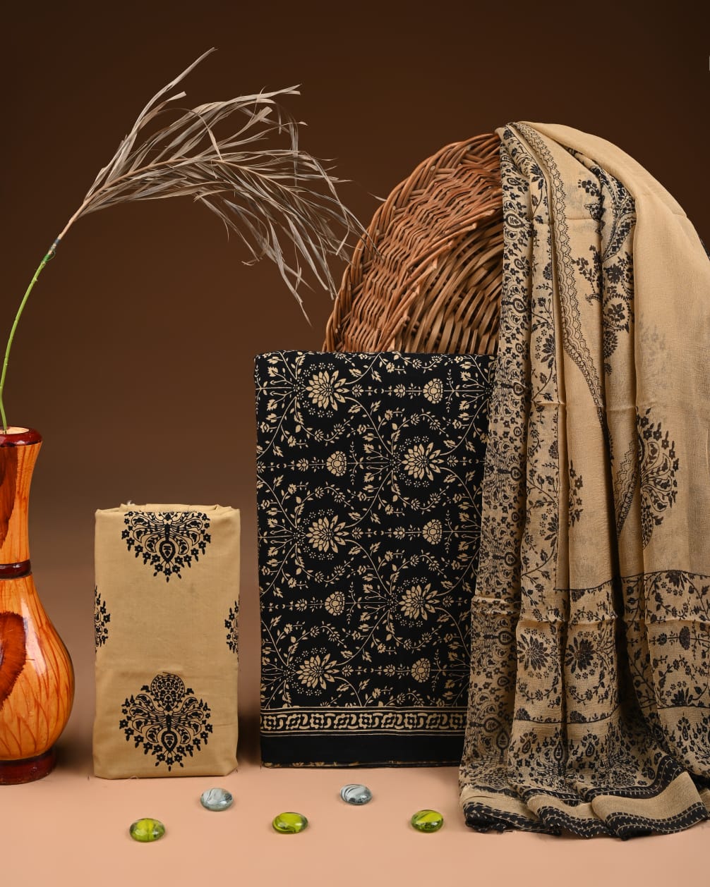 Black Indigo Hand block Print Cotton Suit