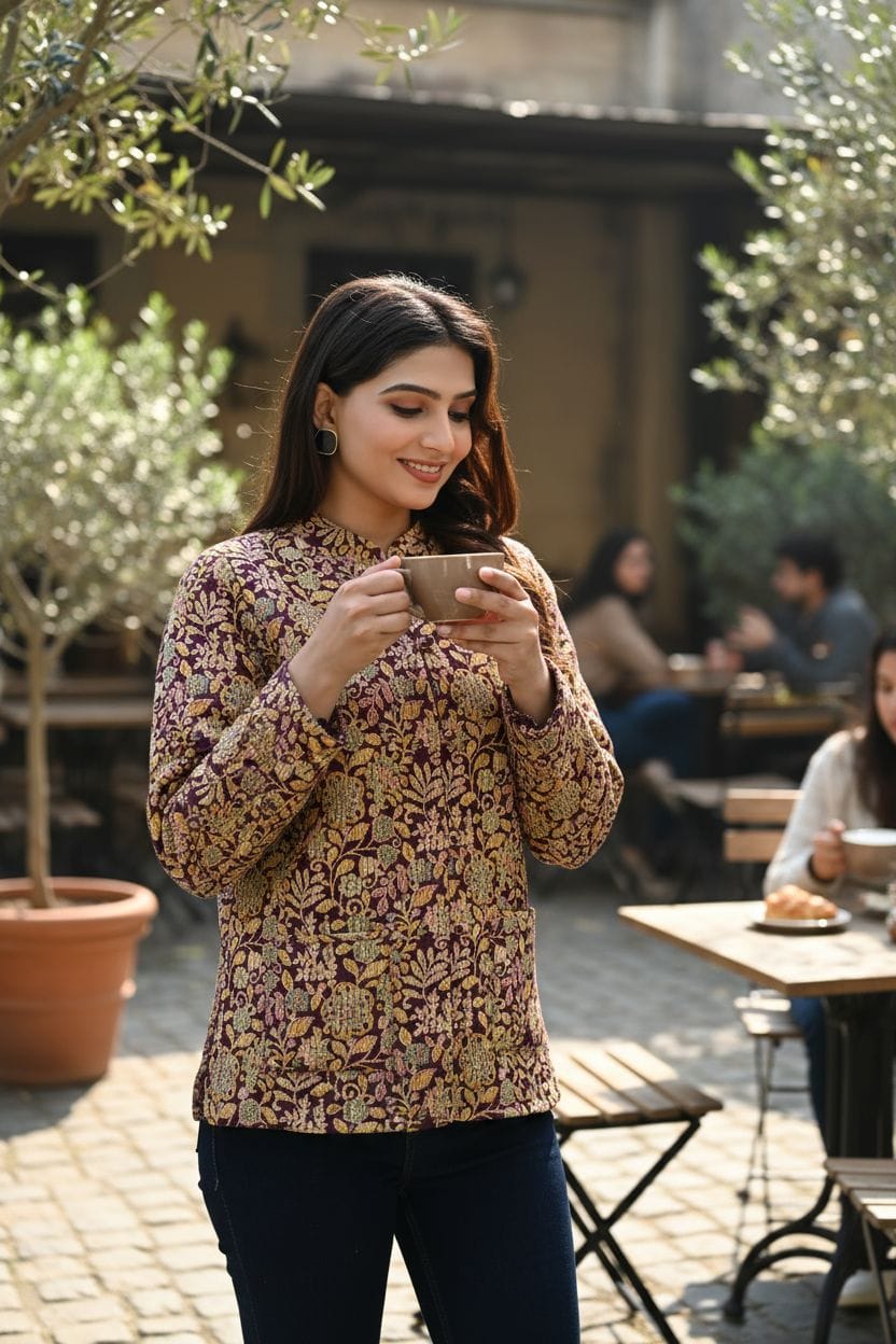 Beautiful Maroon Pure Cotton Quilted Reversible Print Jackets