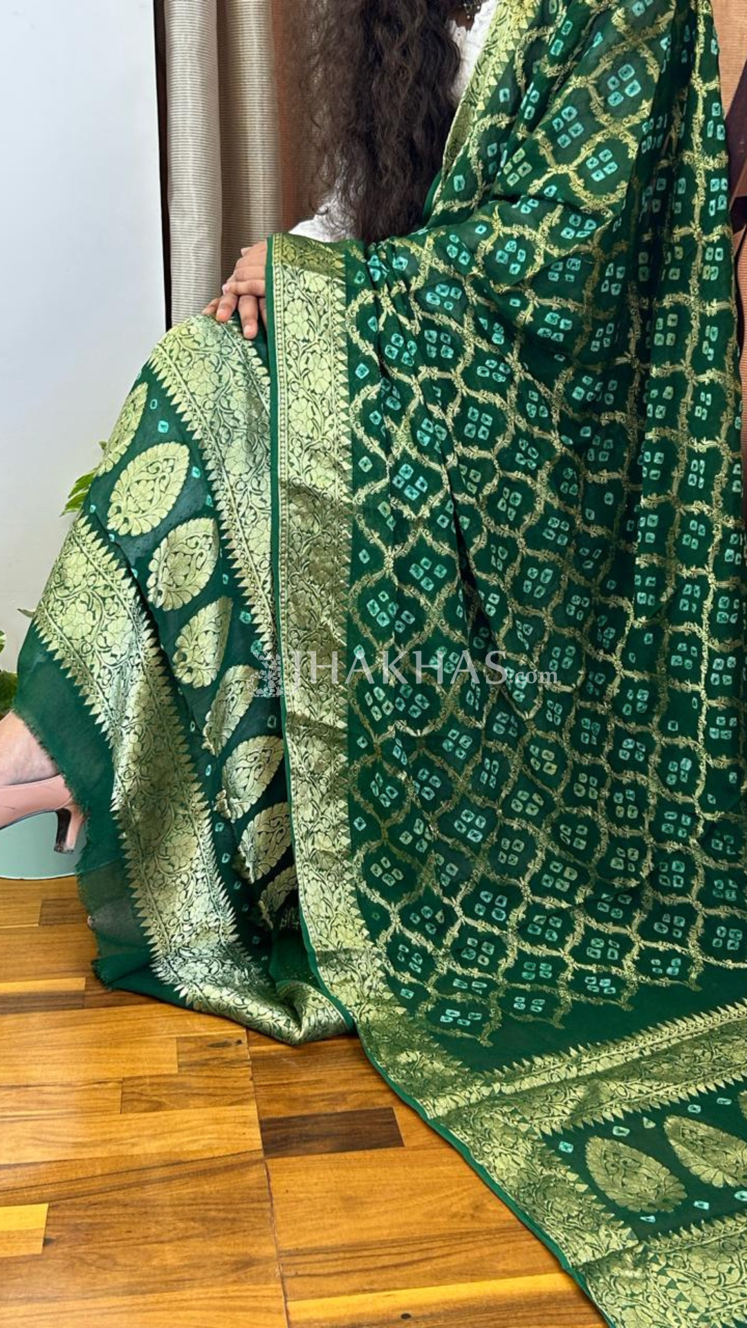 Gold zari work ghatchola dupatta in green