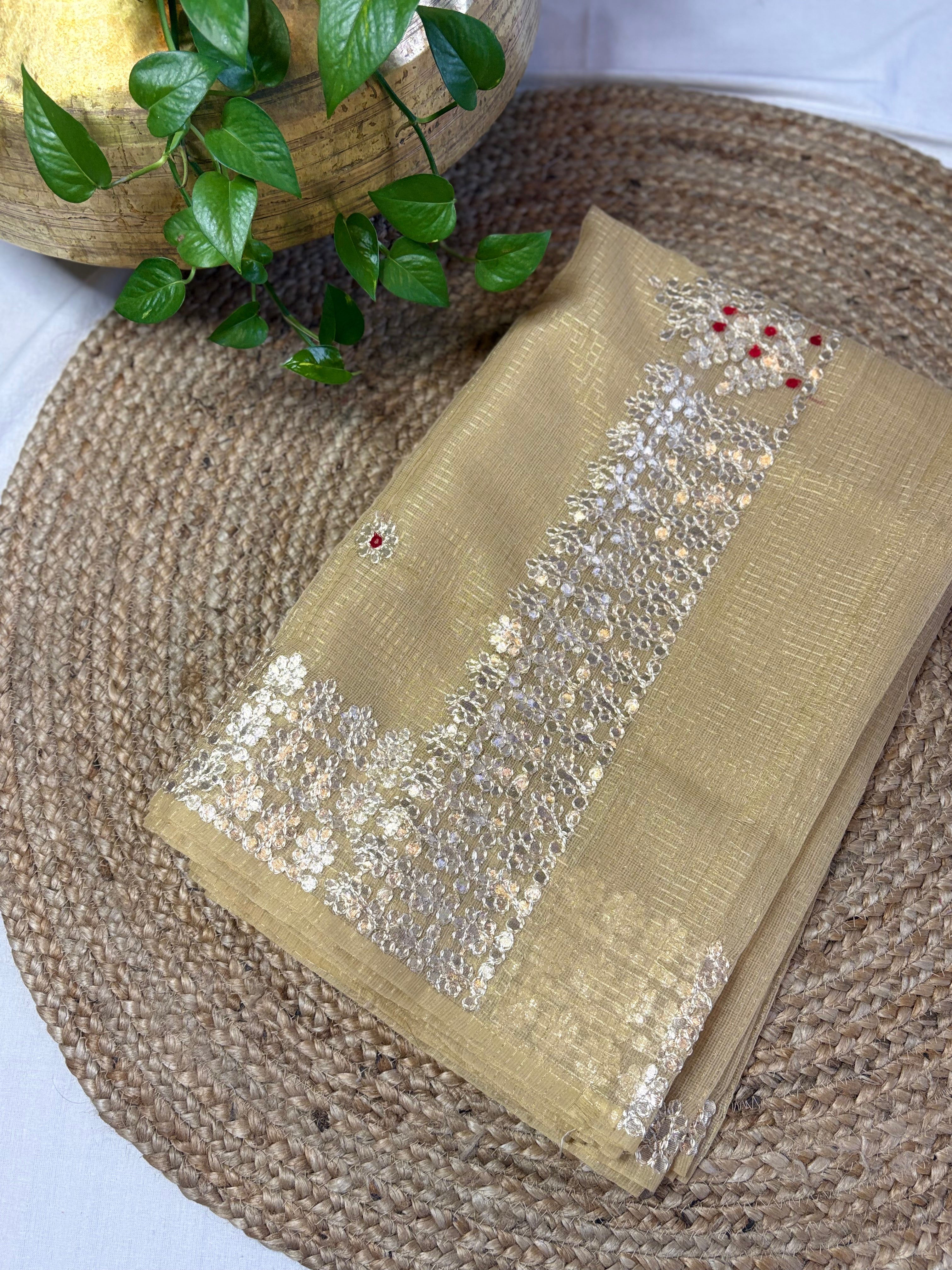 Brown Kota Doria Gota Patti Saree