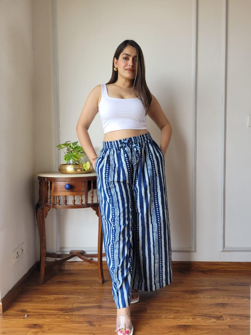 Blue Bagru Hand Block Printed Cotton Palazzo