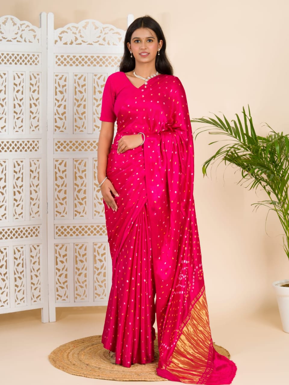Hot Pink Modal Gaji Silk Saree