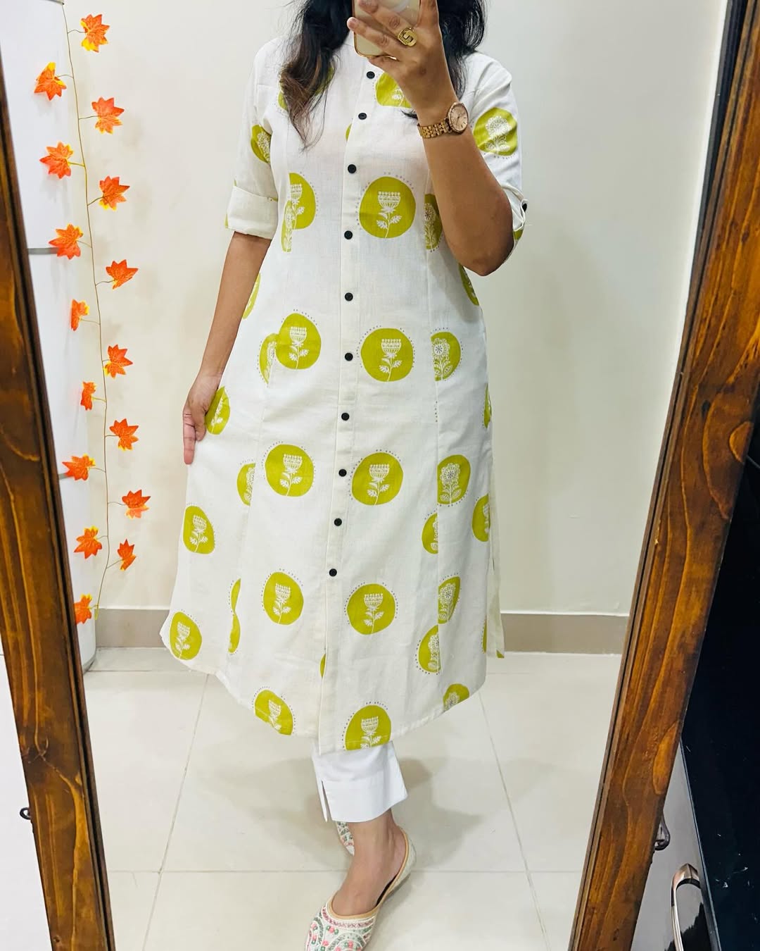 White A Line Printed Kurti Pant Co-Ord Set