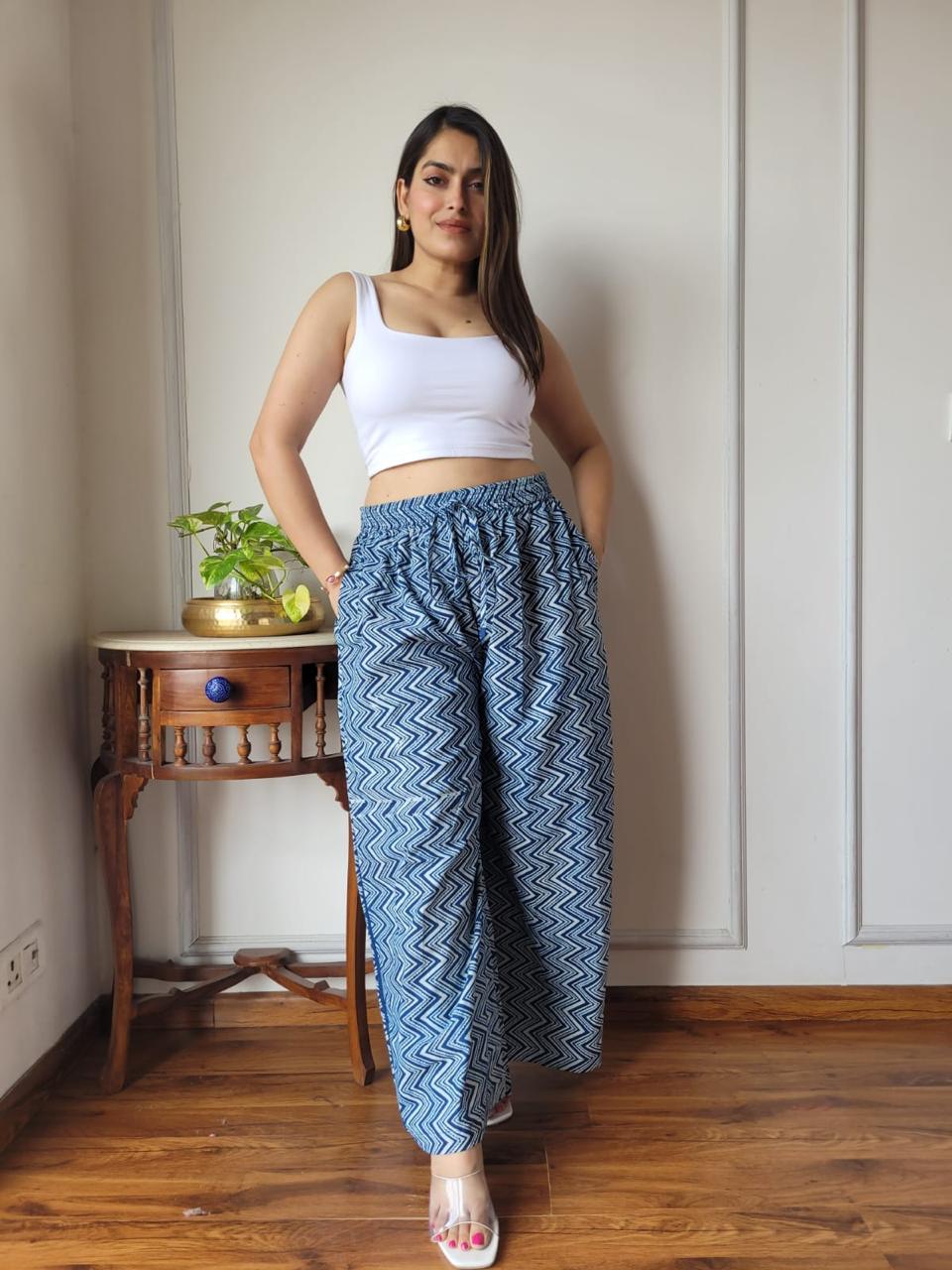 Blue Bagru Hand Block Printed Cotton Palazzo