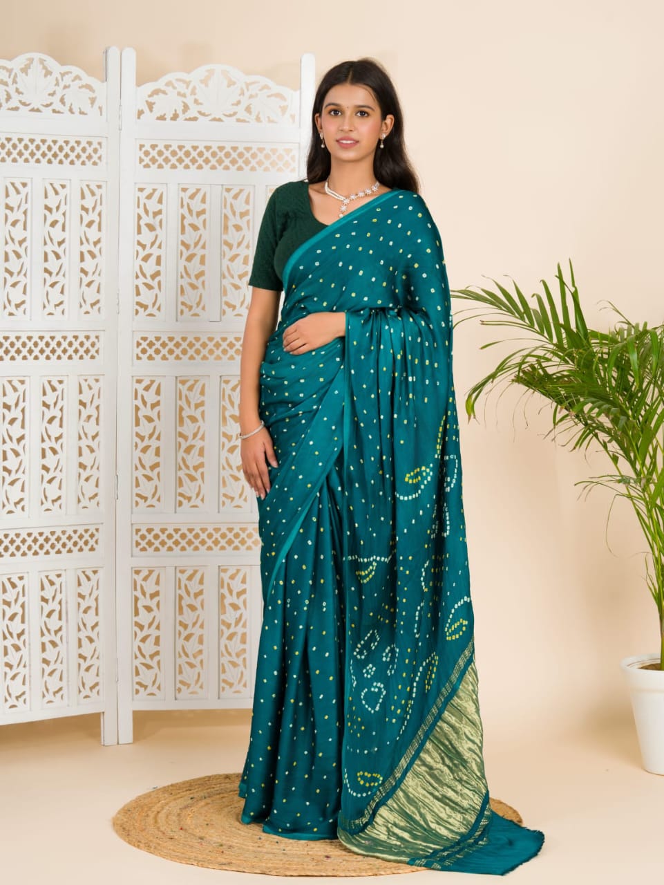 Teal Green Modal Gaji Silk Saree