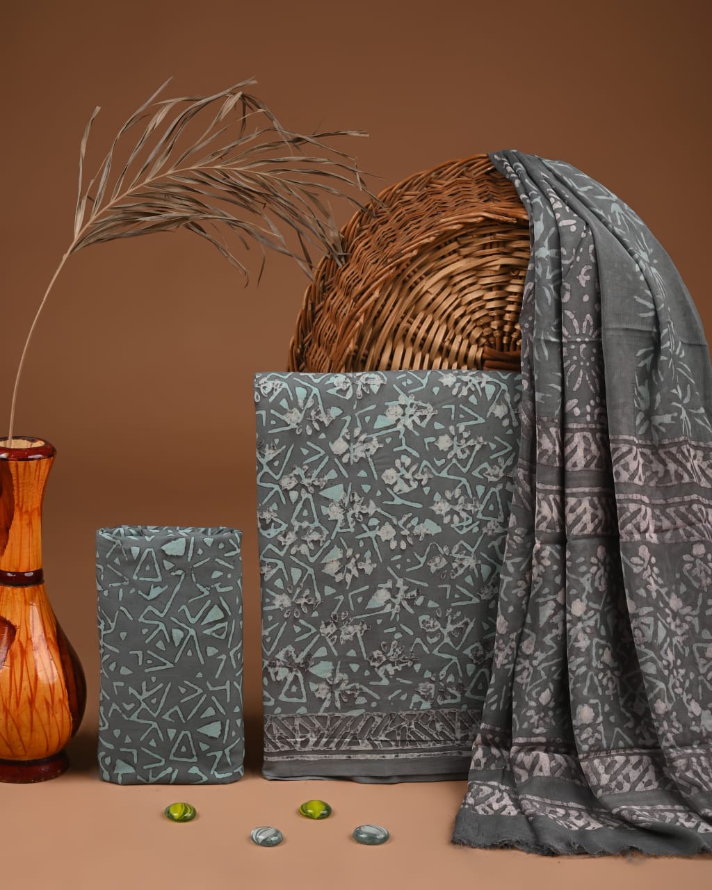 Grey Indigo Hand block Print Cotton Suit