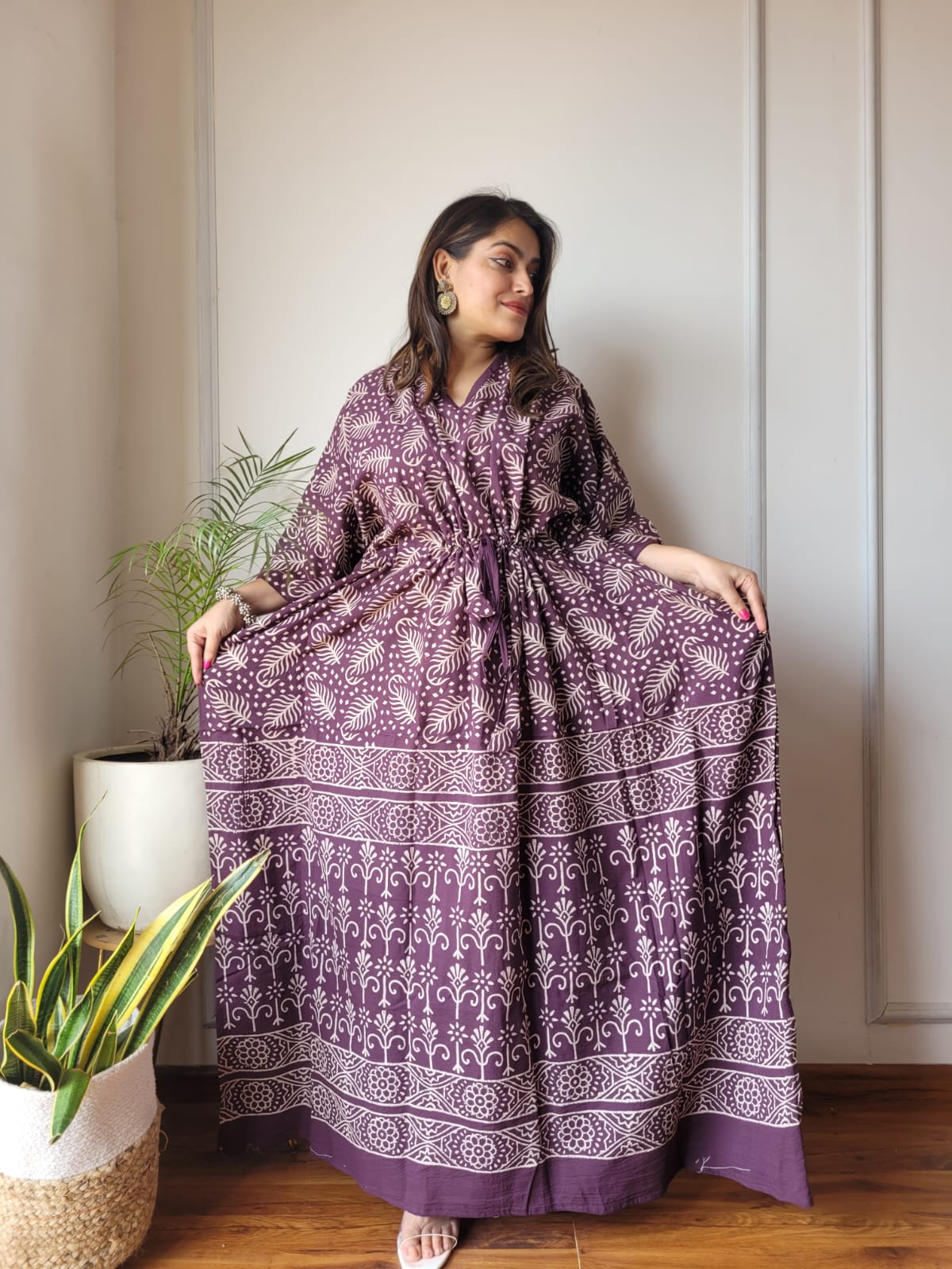 Wine Color Cotton Kaftan